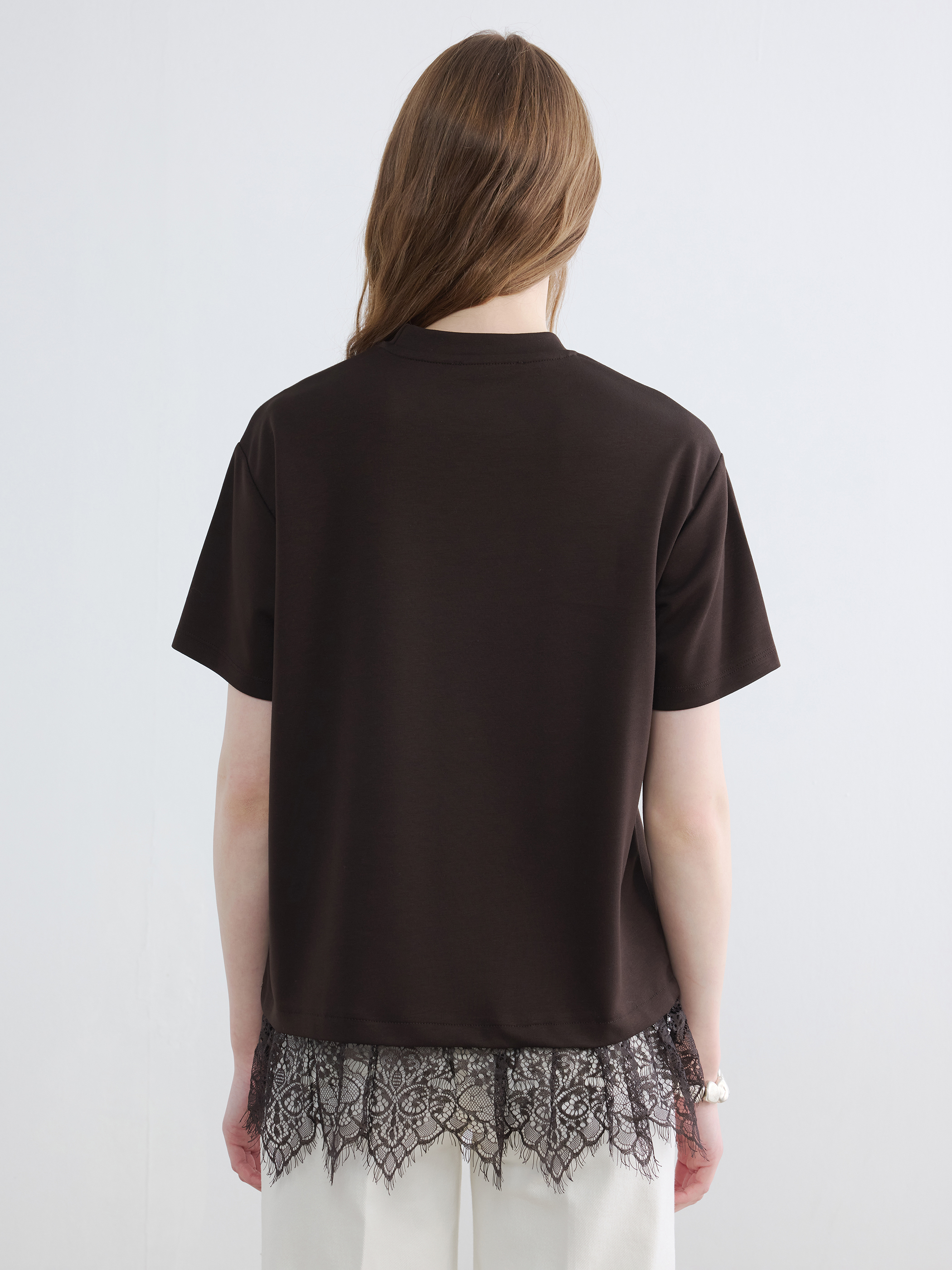 LCW Modest Dantel Detaylı Soft Touch Kadın Tişört görsel 4