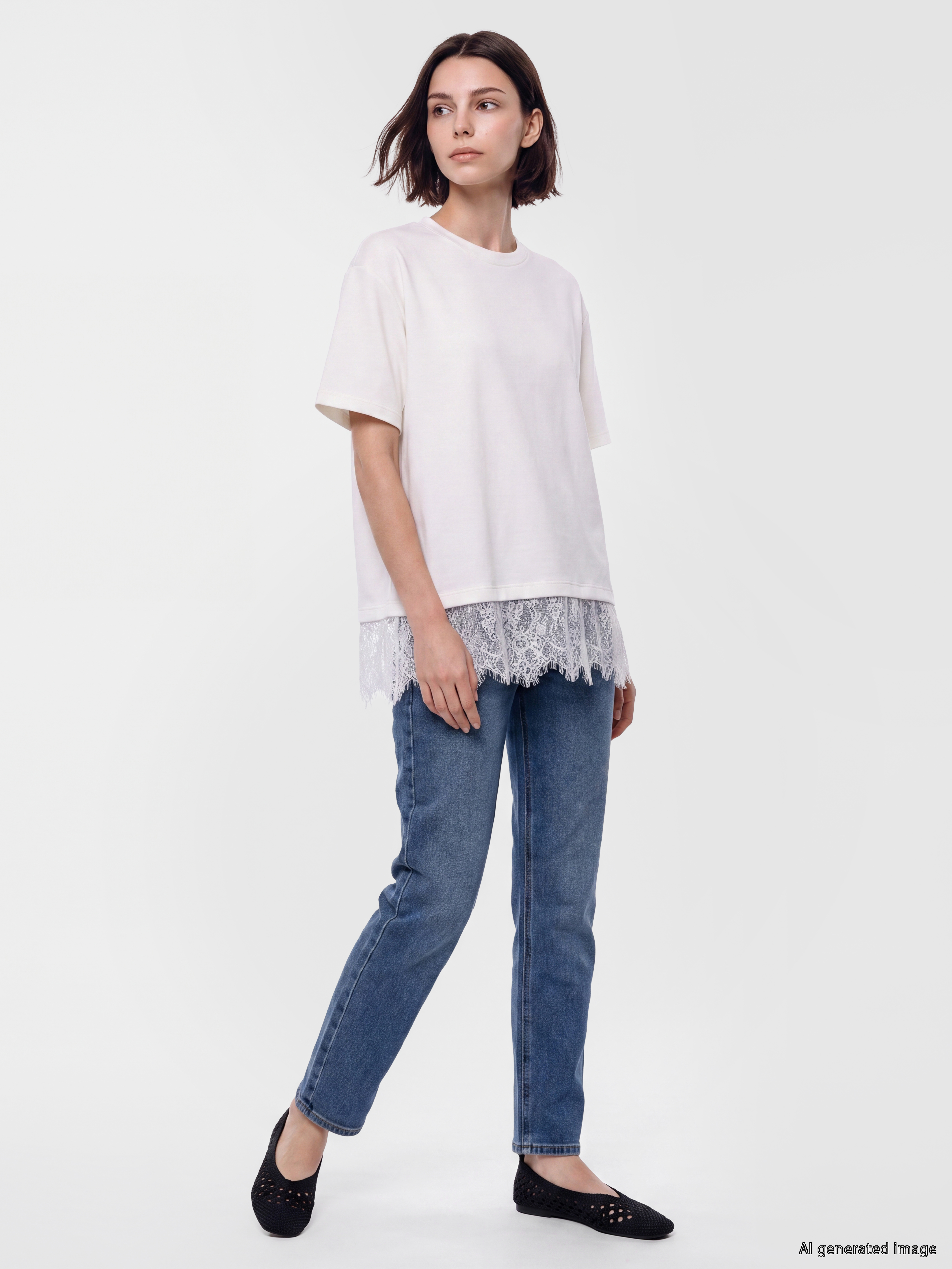 LCW Modest Dantel Detaylı Soft Touch Kadın Tişört görsel 2