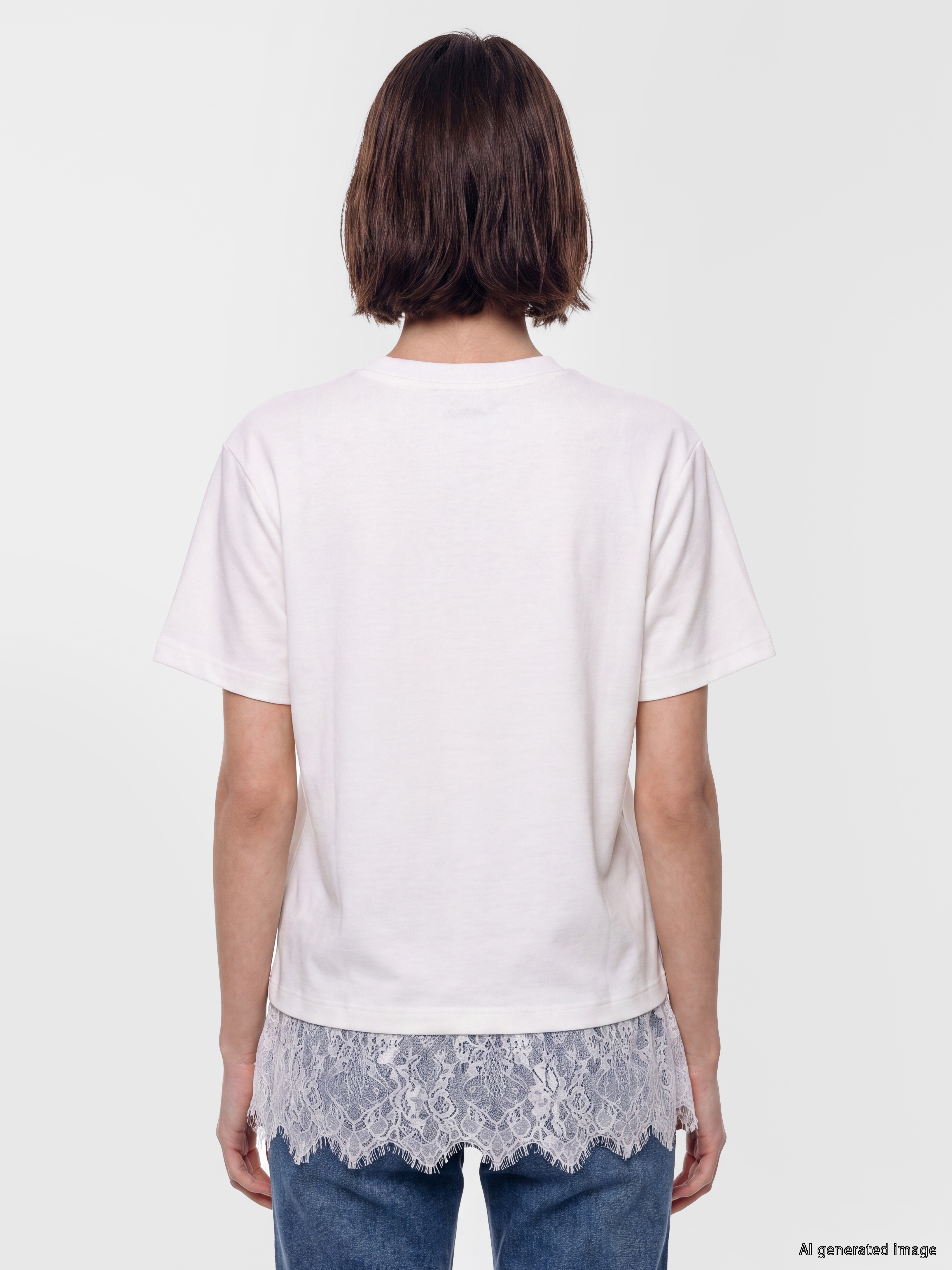 LCW Modest Dantel Detaylı Soft Touch Kadın Tişört görsel 4