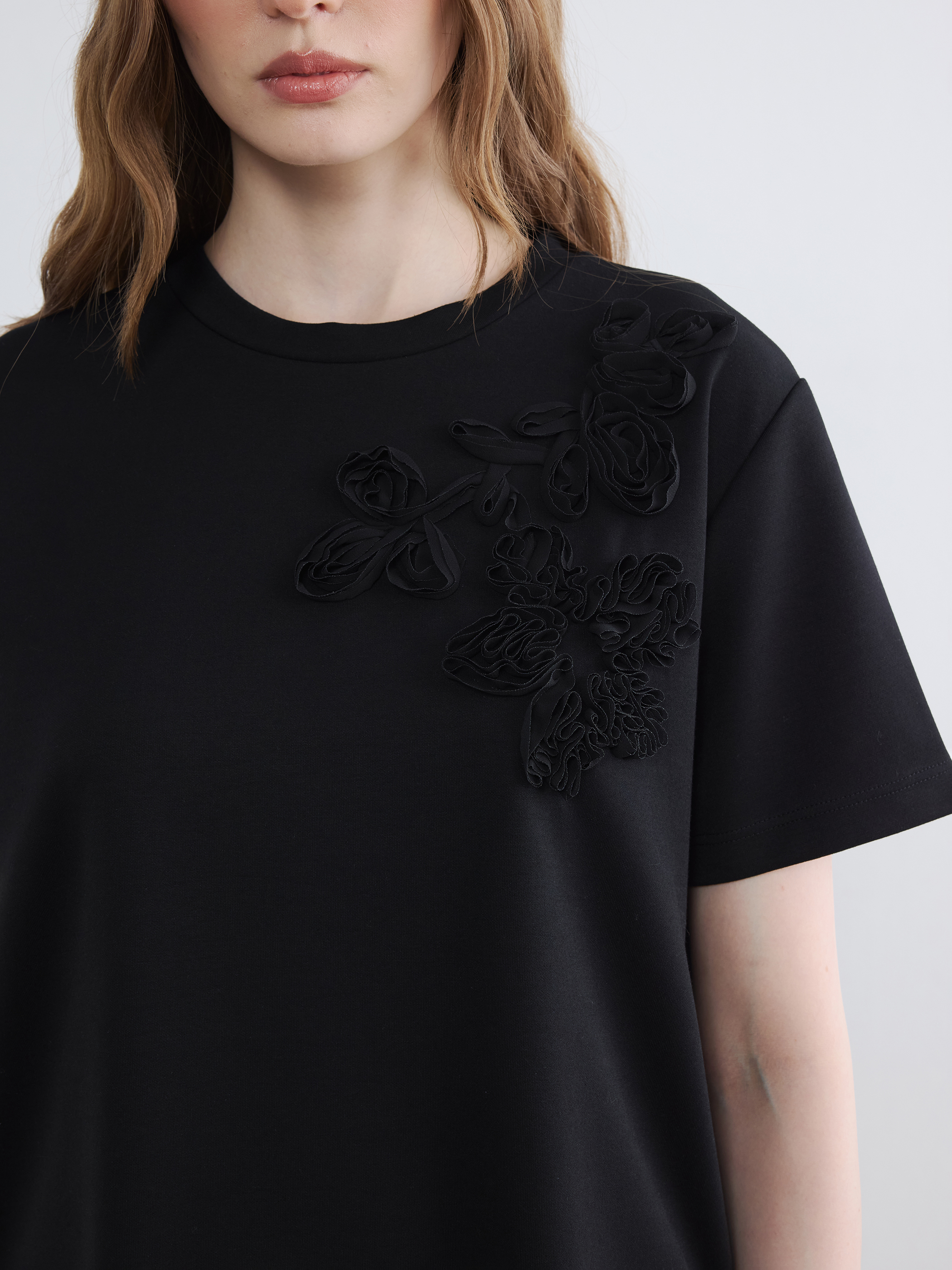 LCW Modest Nakışlı Soft Touch Kadın Tişört görsel 3