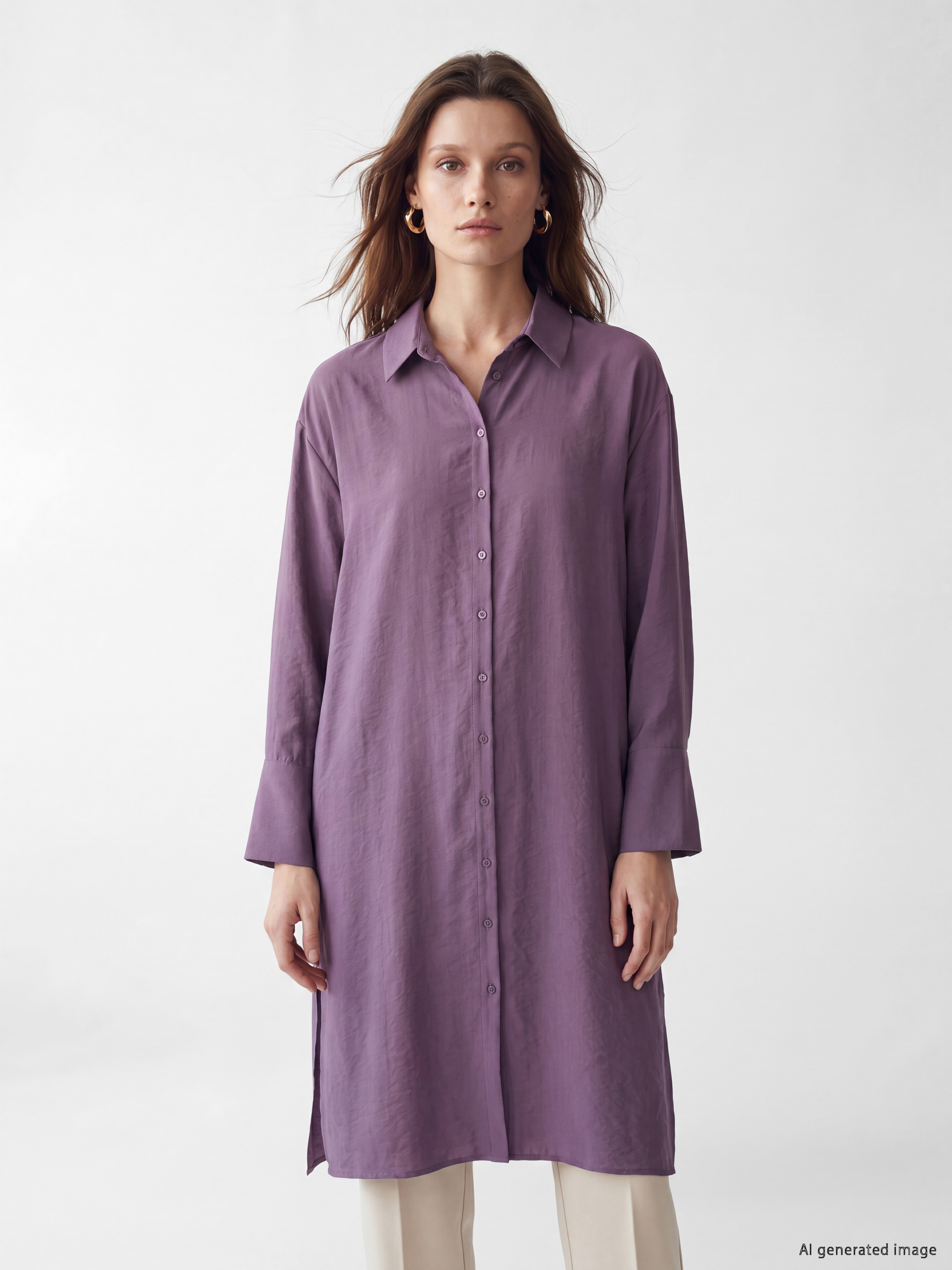 LCW Modest Oversize Modal Karışımlı Kadın Gömlek Tunik görsel 2