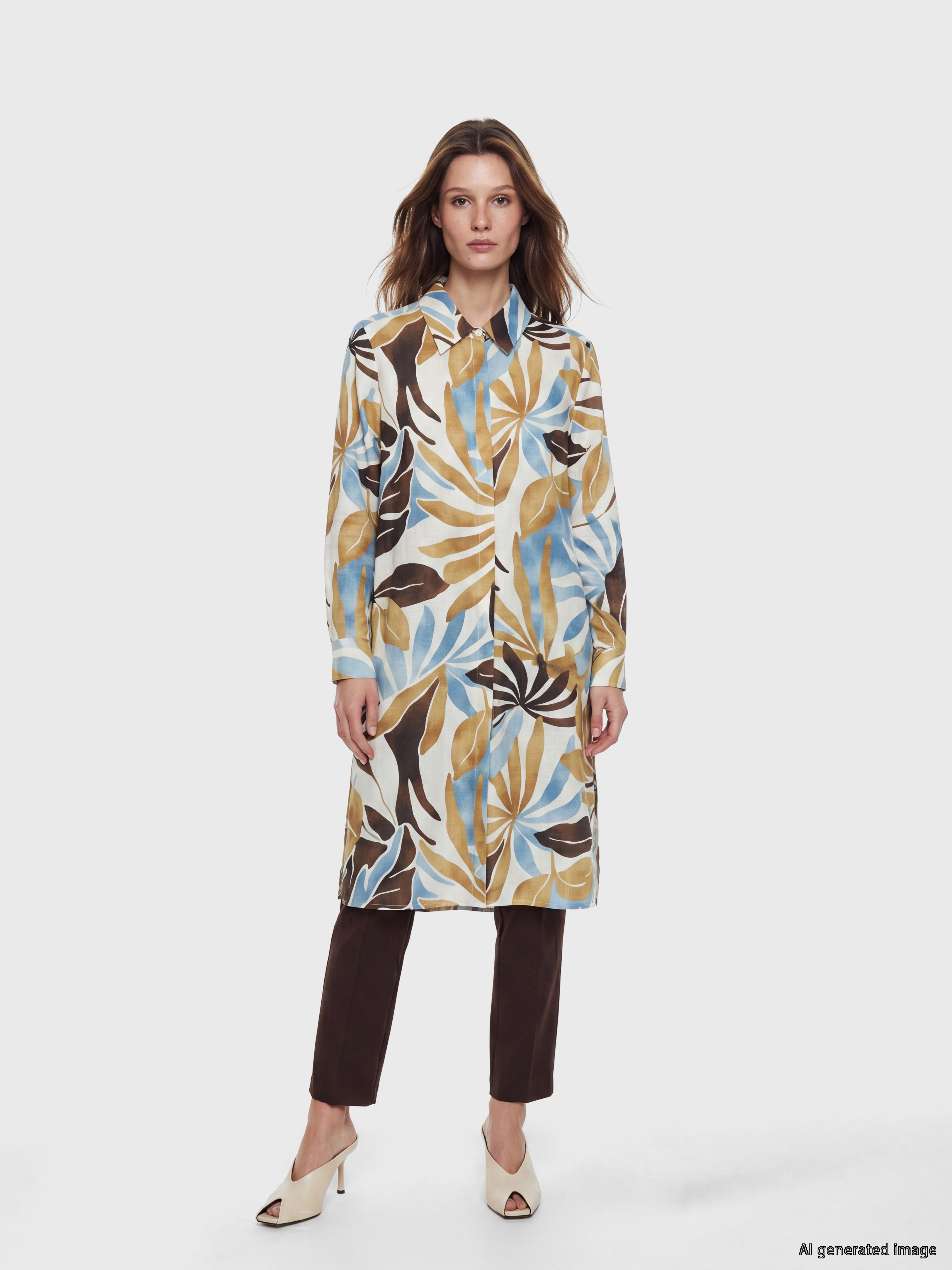 LCW Modest Desenli Poplin Kadın Gömlek Tunik