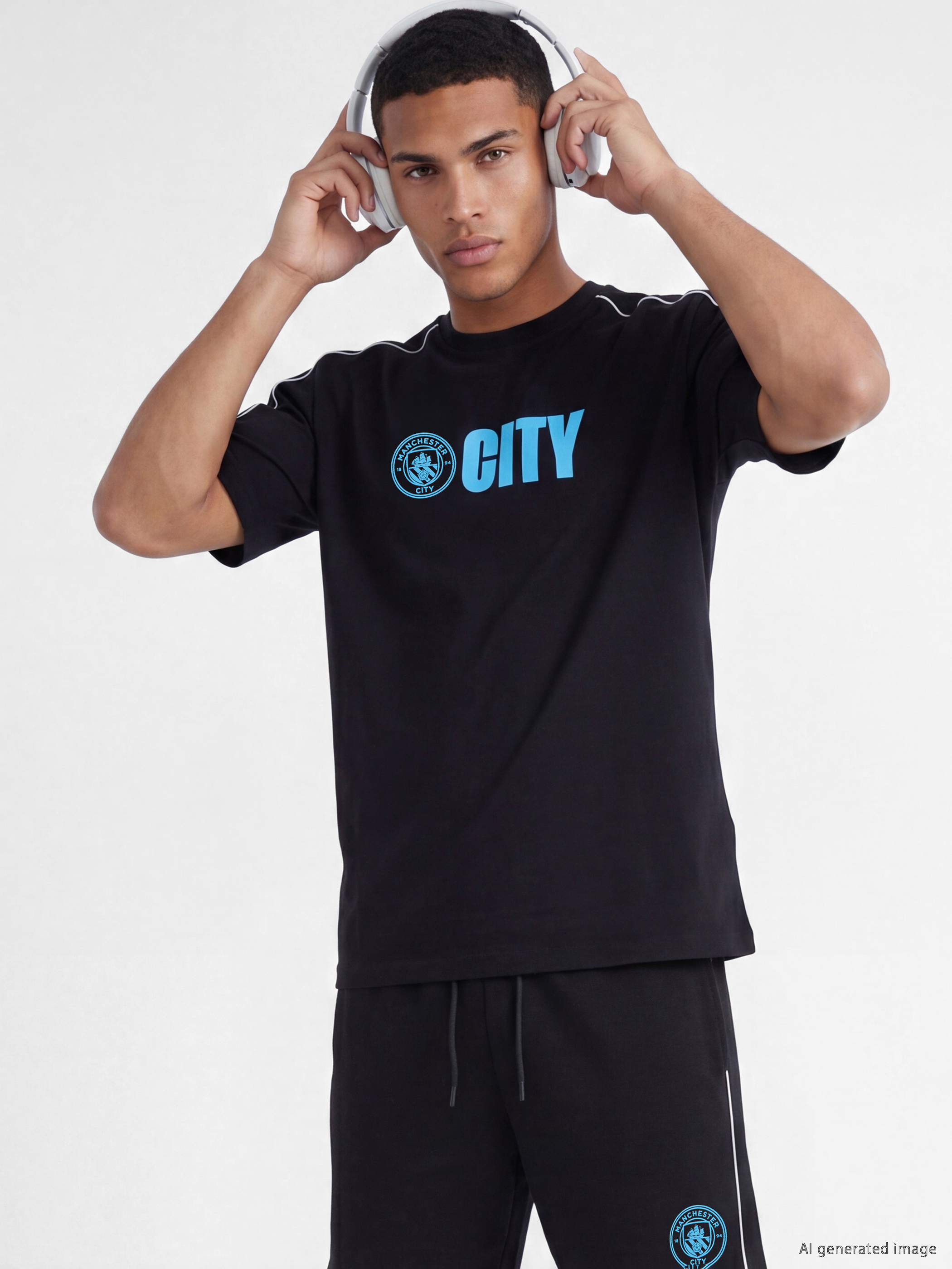 XSIDE ACTIVE Bisiklet Yaka Manchester City Baskılı Erkek Spor Tişört