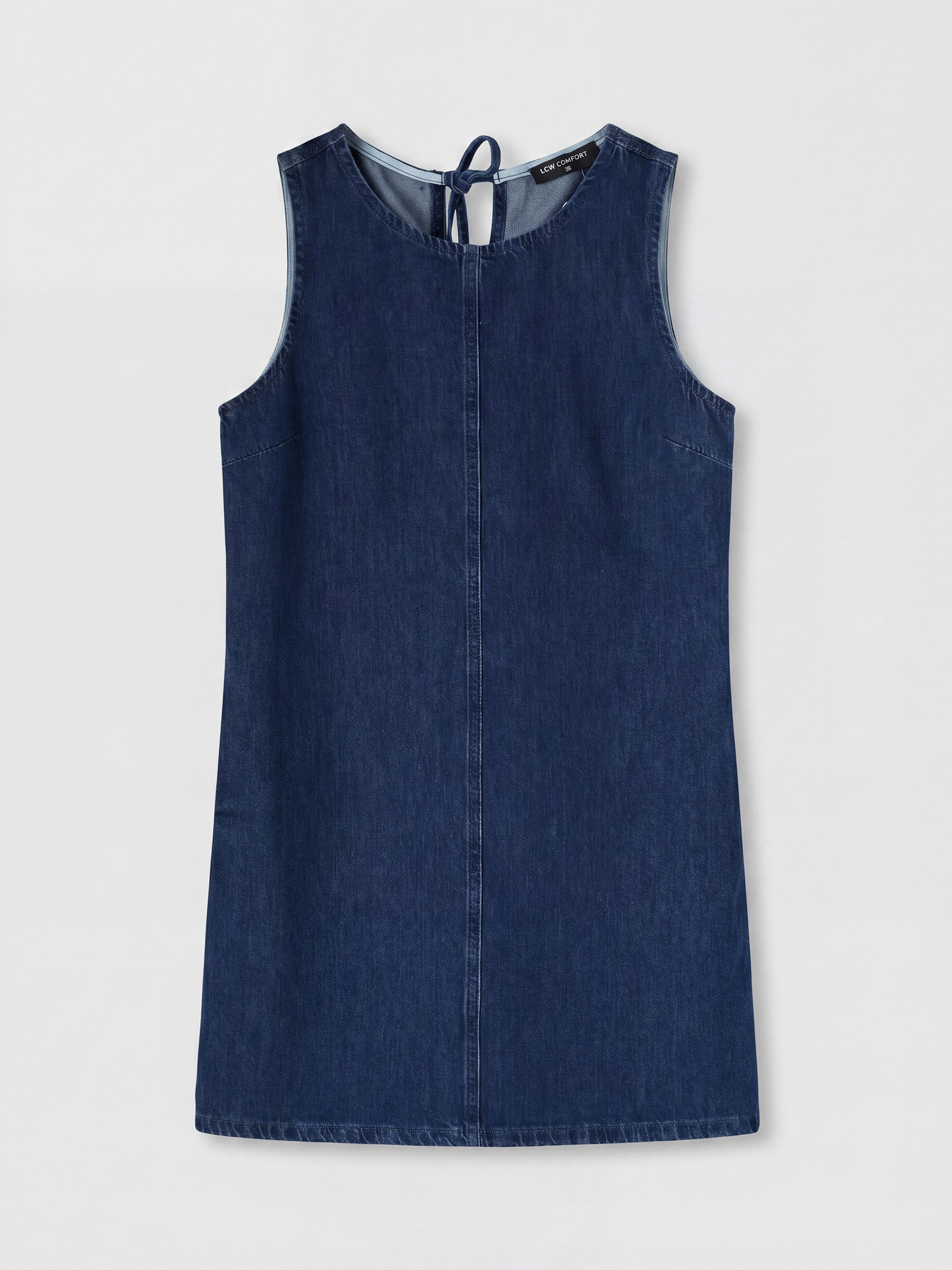 LCW Comfort Bisiklet Yaka Mini Jean Elbise görsel 5