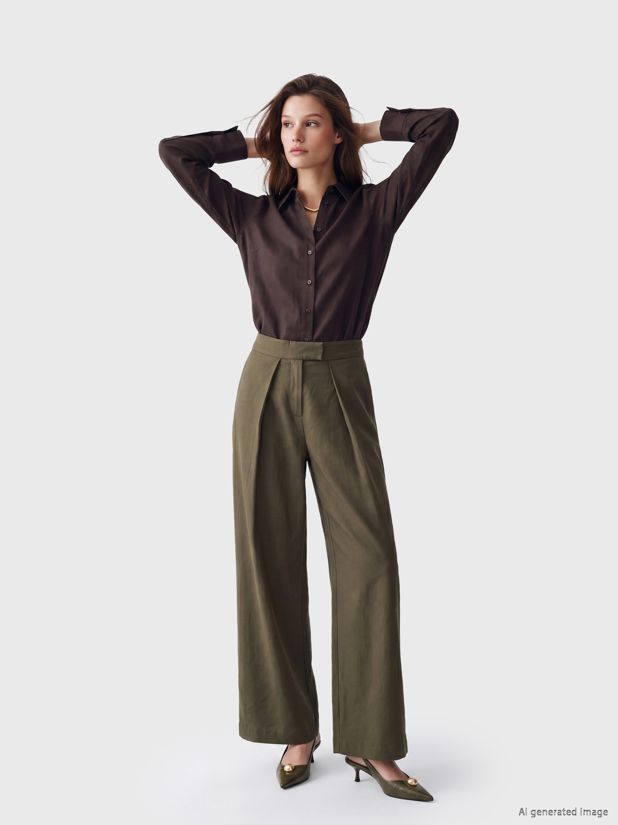 LCW Modest Geniş Paça Pileli Kadın Kumaş Pantolon