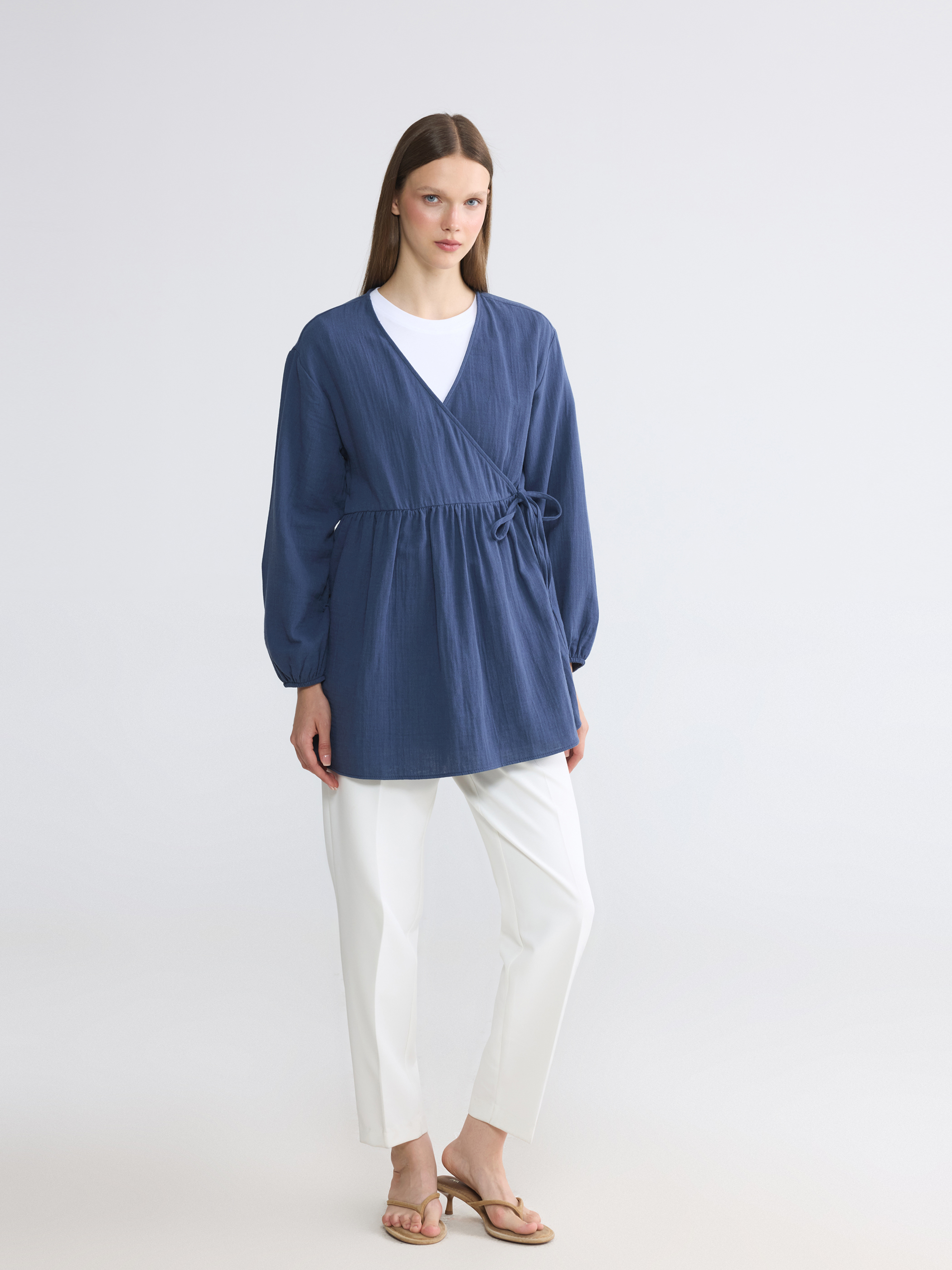 LCW Modest Kruvaze Yaka Dokulu Kadın Kimono görsel 2