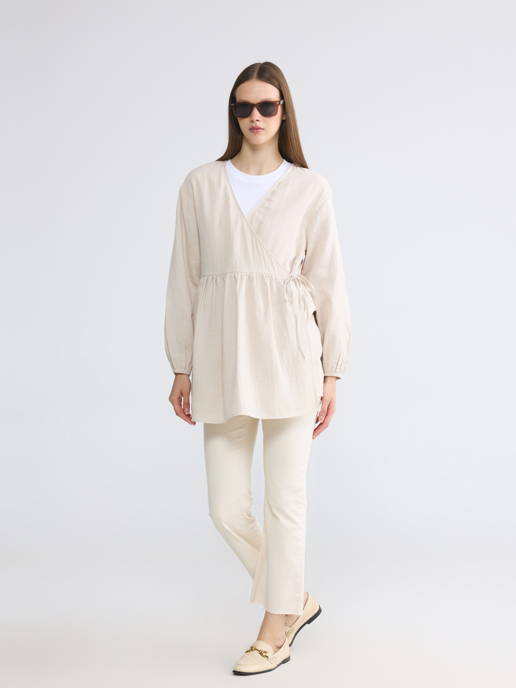 LCW Modest Kruvaze Yaka Dokulu Kadın Kimono görsel 2
