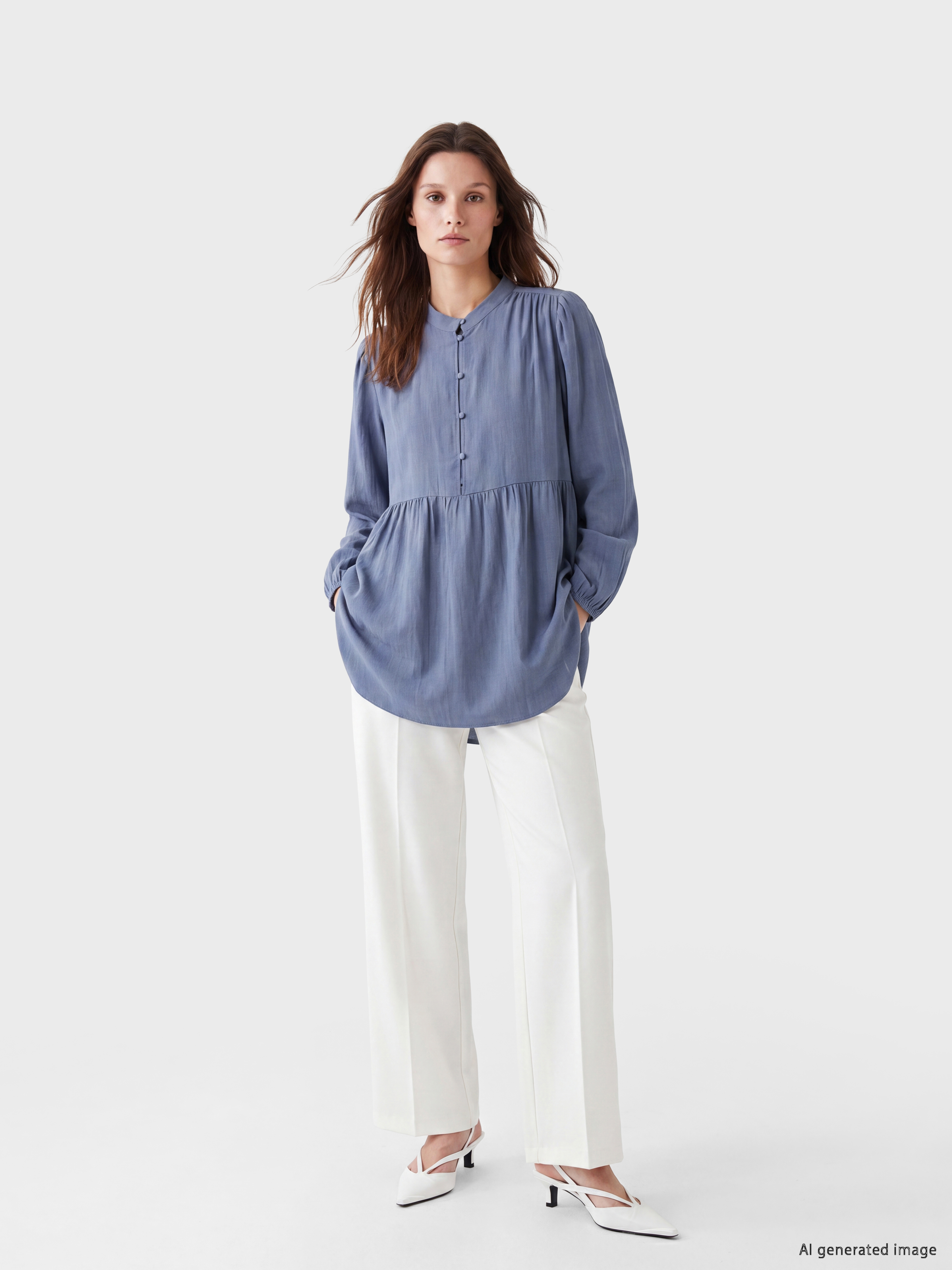 LCW Modest Büzgülü Kadın Müslin Tunik görsel 2