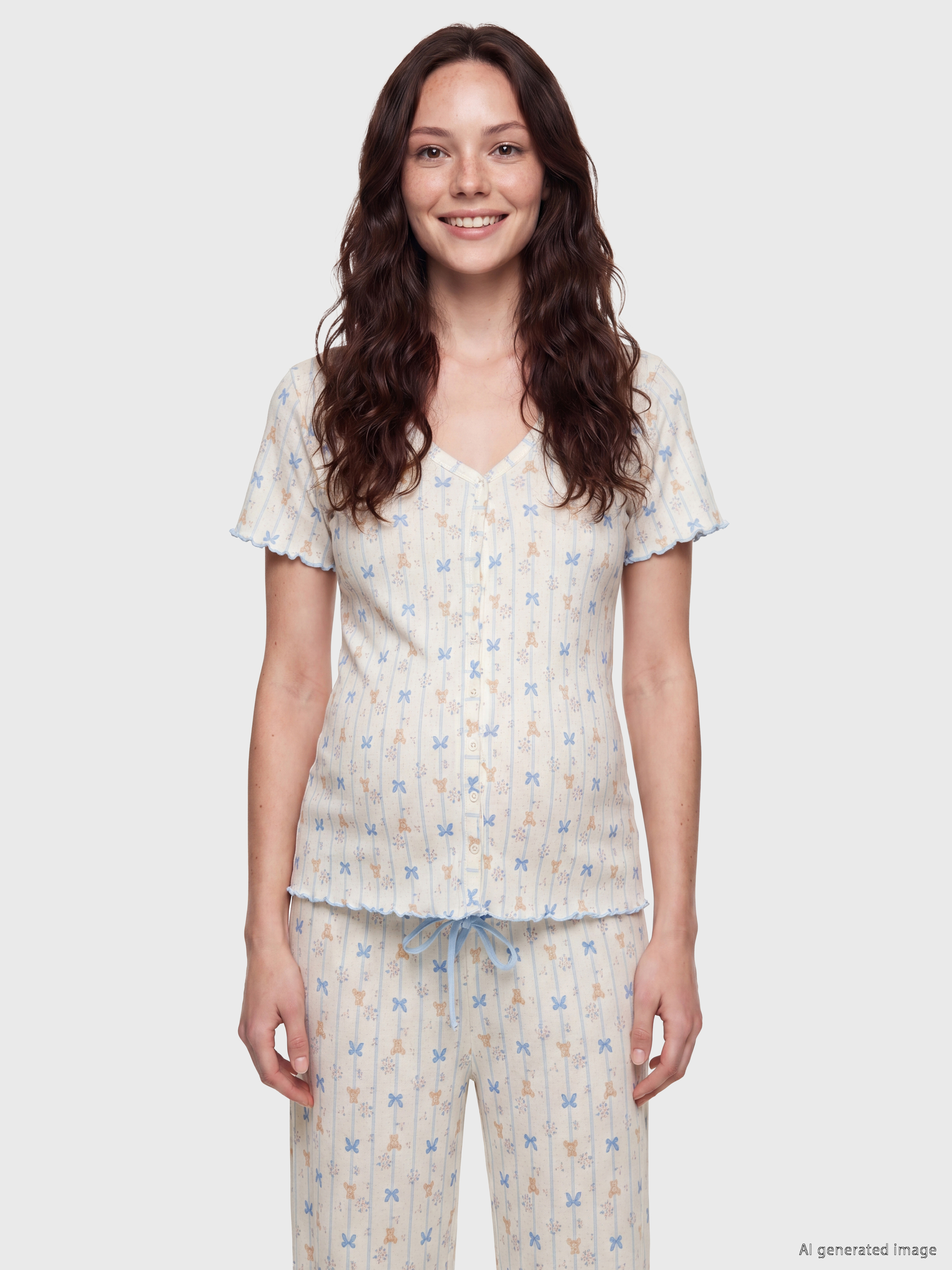 LCW DREAM V Yaka Baskılı Hamile Pijama Takımı görsel 2