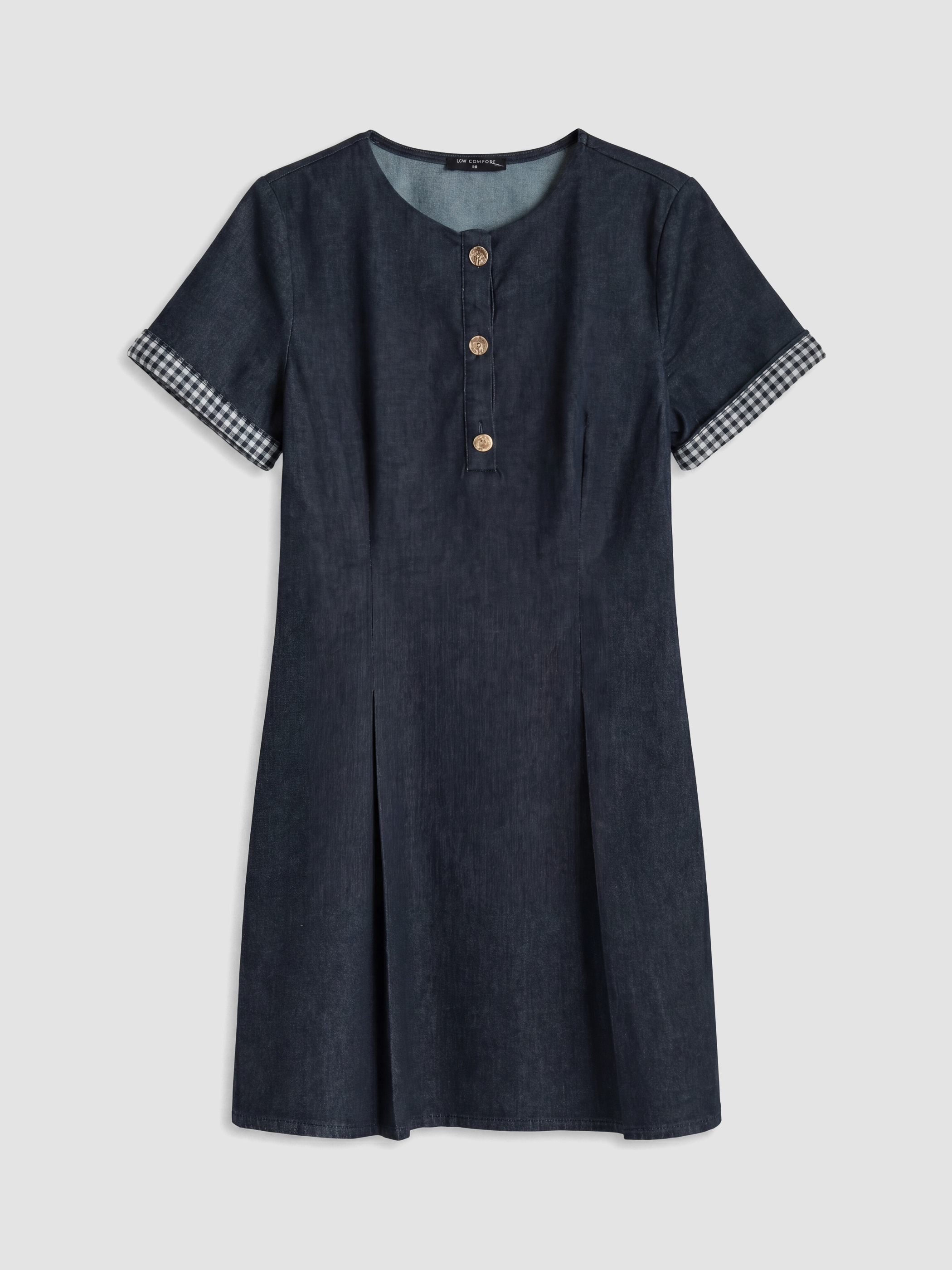 LCW Comfort Bisiklet Yaka Ekose Detaylı Mini Jean Elbise görsel 5