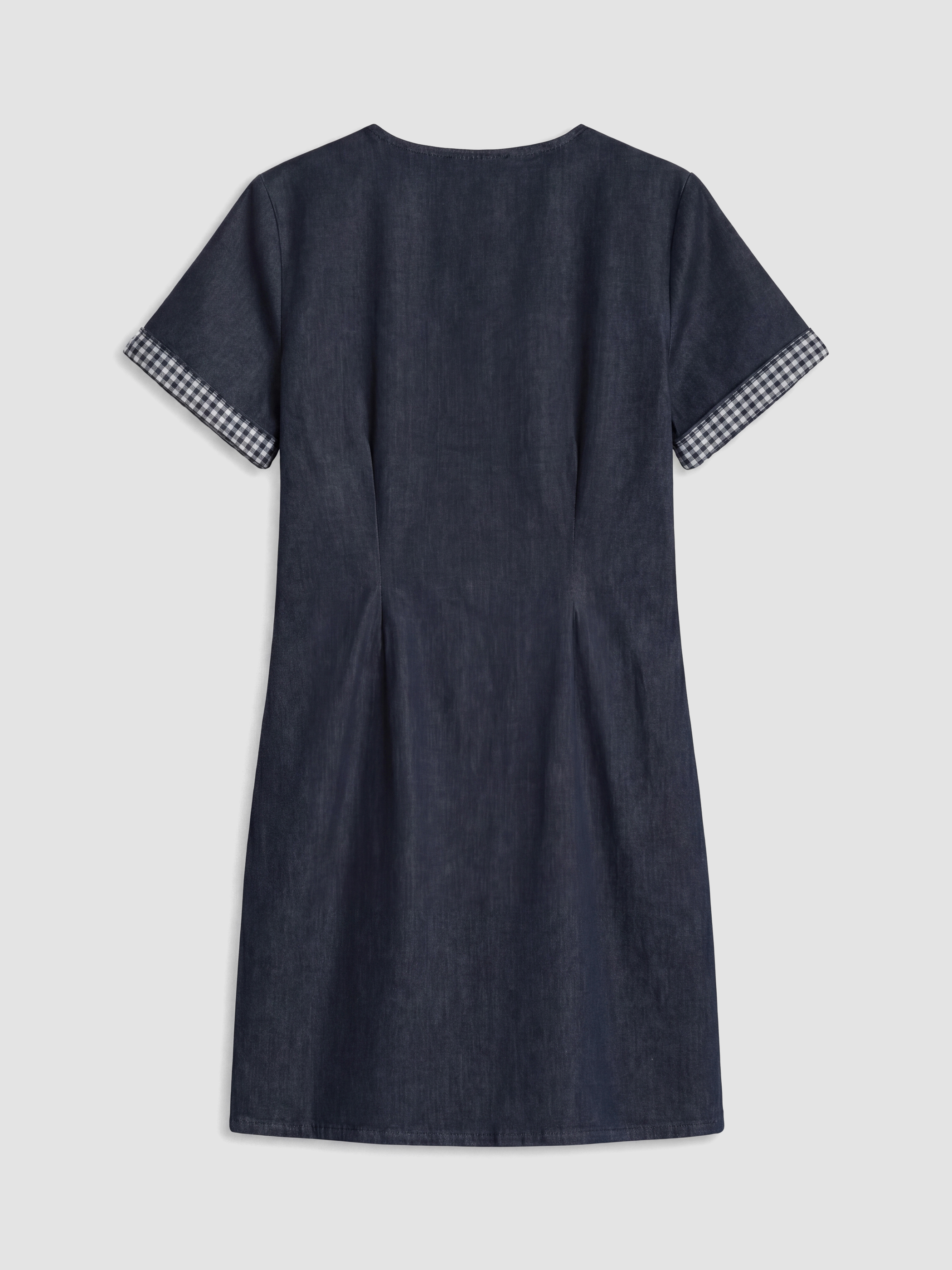 LCW Comfort Bisiklet Yaka Ekose Detaylı Mini Jean Elbise görsel 8
