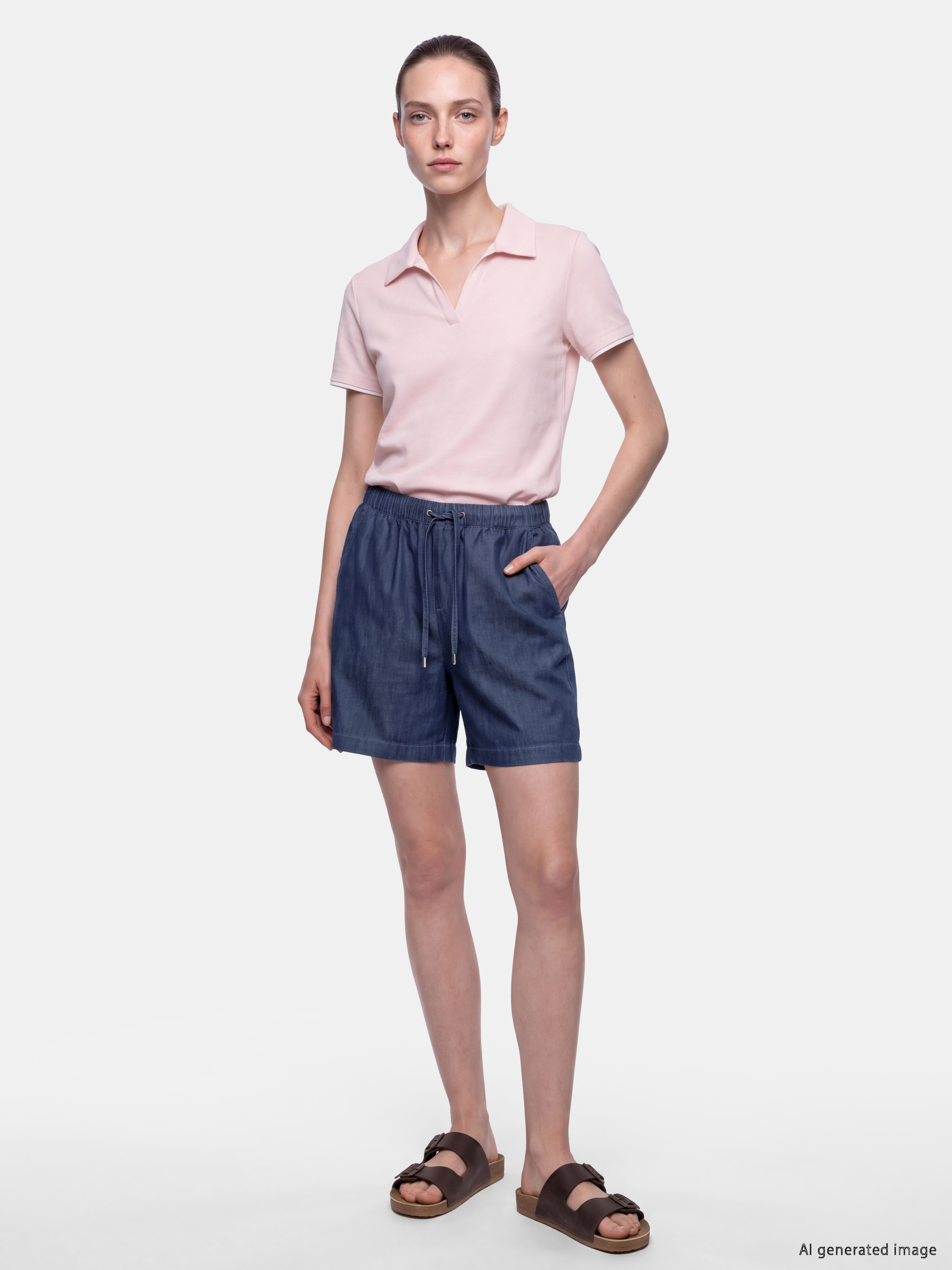 LCW Comfort Beli Lastikli Kadın Jean Şort görsel 2