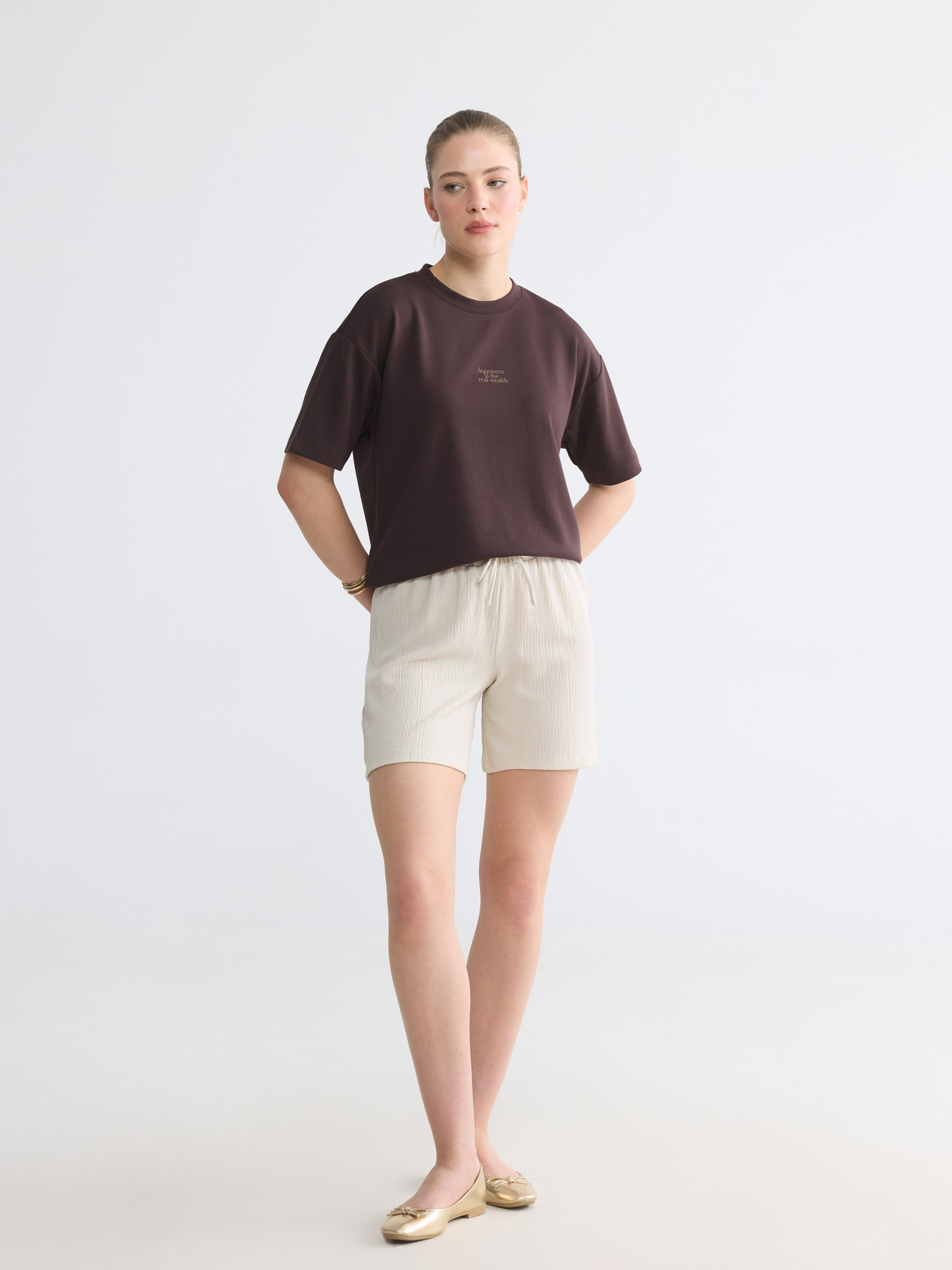 LCW Comfort Beli Lastikli Dokulu Kadın Şort