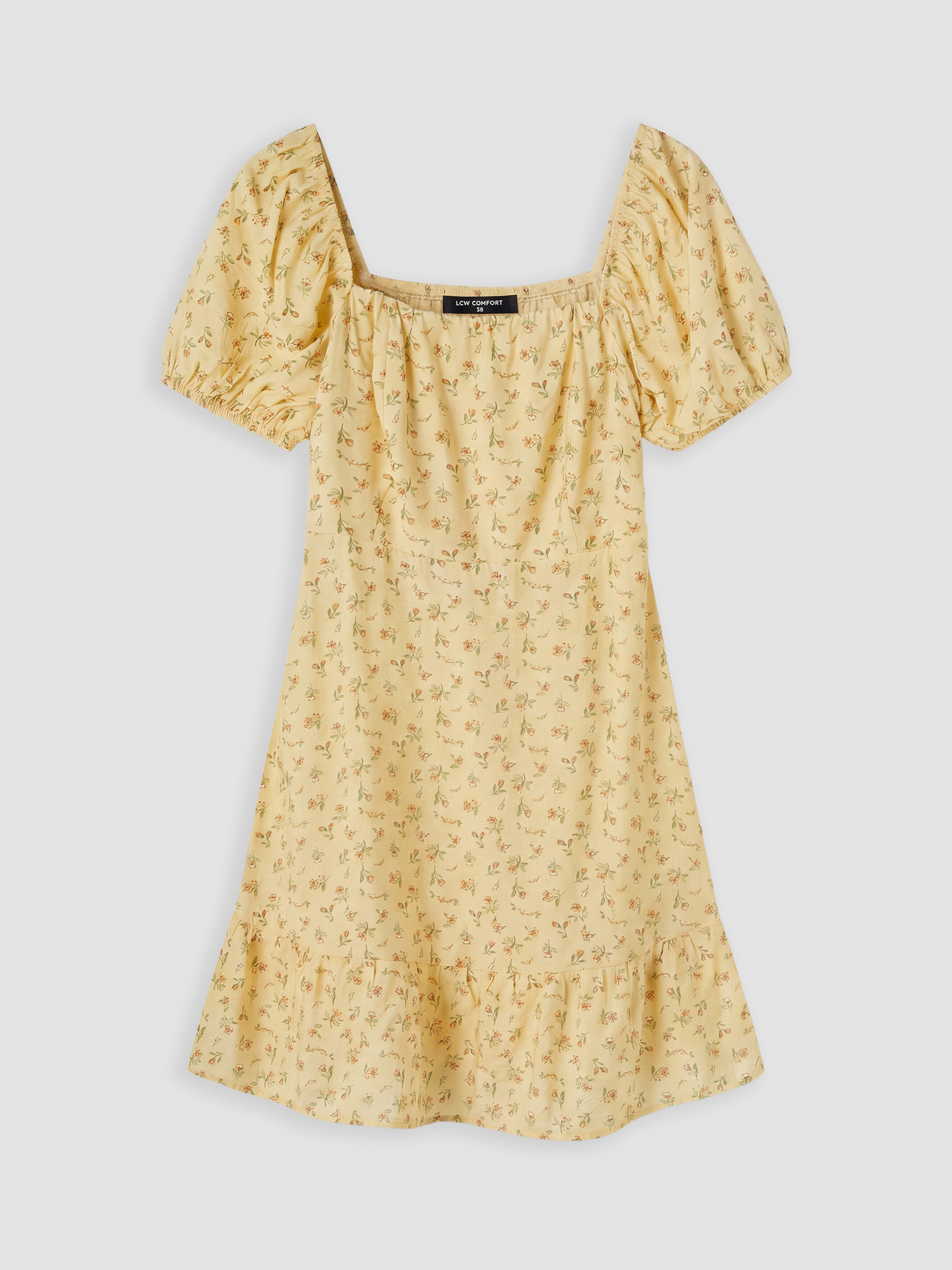 LCW Comfort Kare Yaka Çiçekli Mini Elbise görsel 5