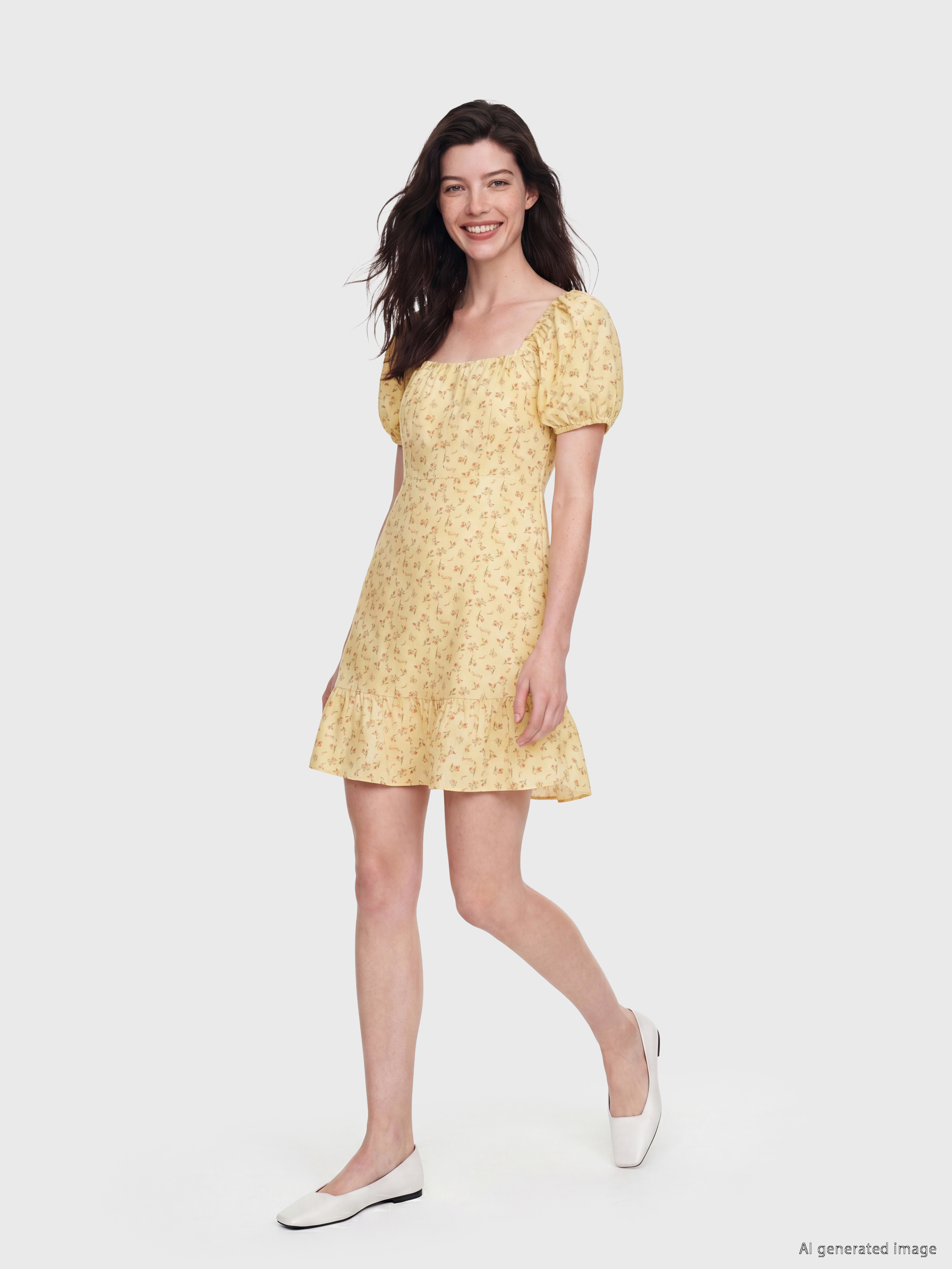 LCW Comfort Kare Yaka Çiçekli Mini Elbise