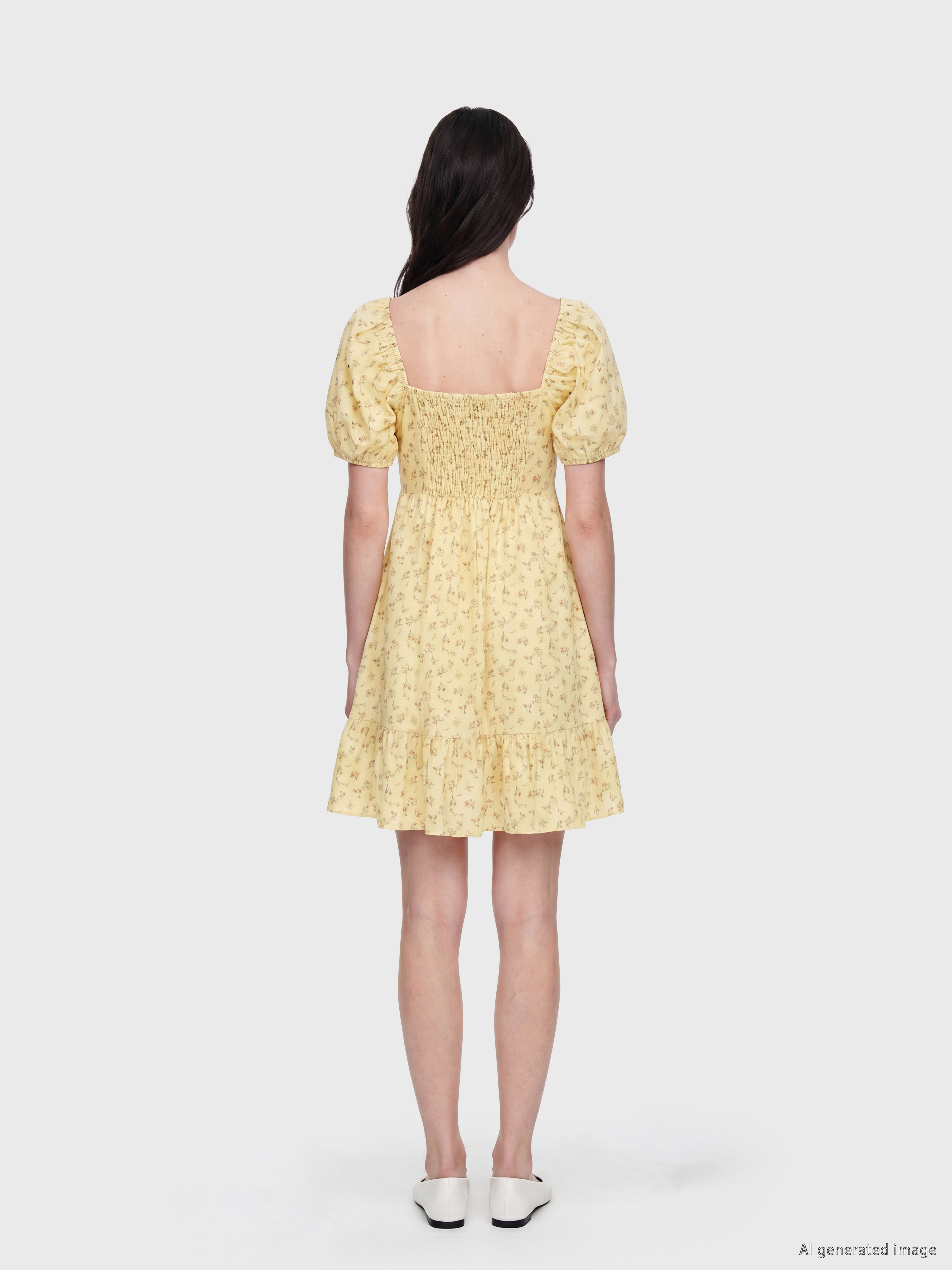 LCW Comfort Kare Yaka Çiçekli Mini Elbise görsel 4