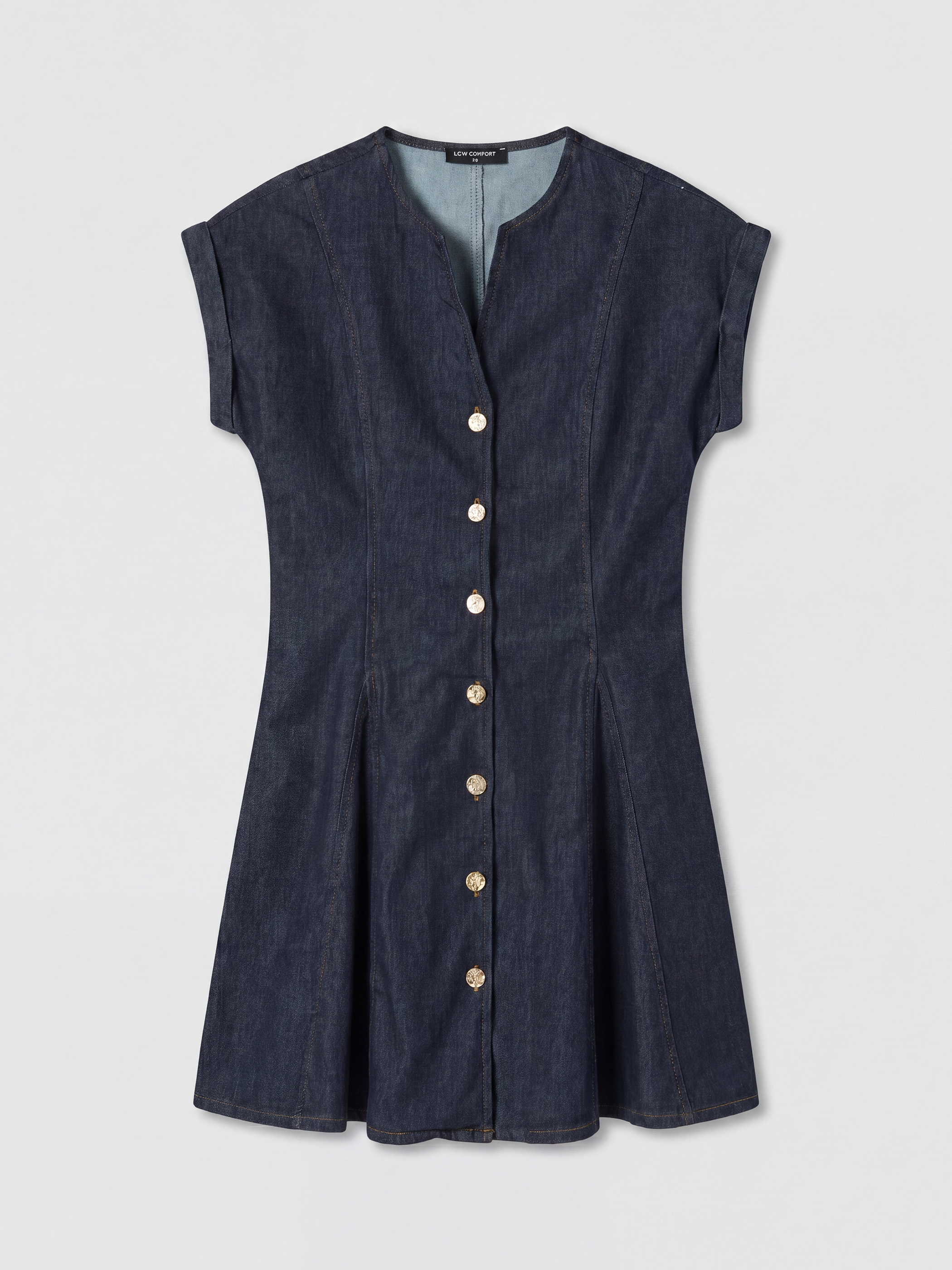 LCW Comfort Kaçık Yaka Mini Jean Elbise görsel 5