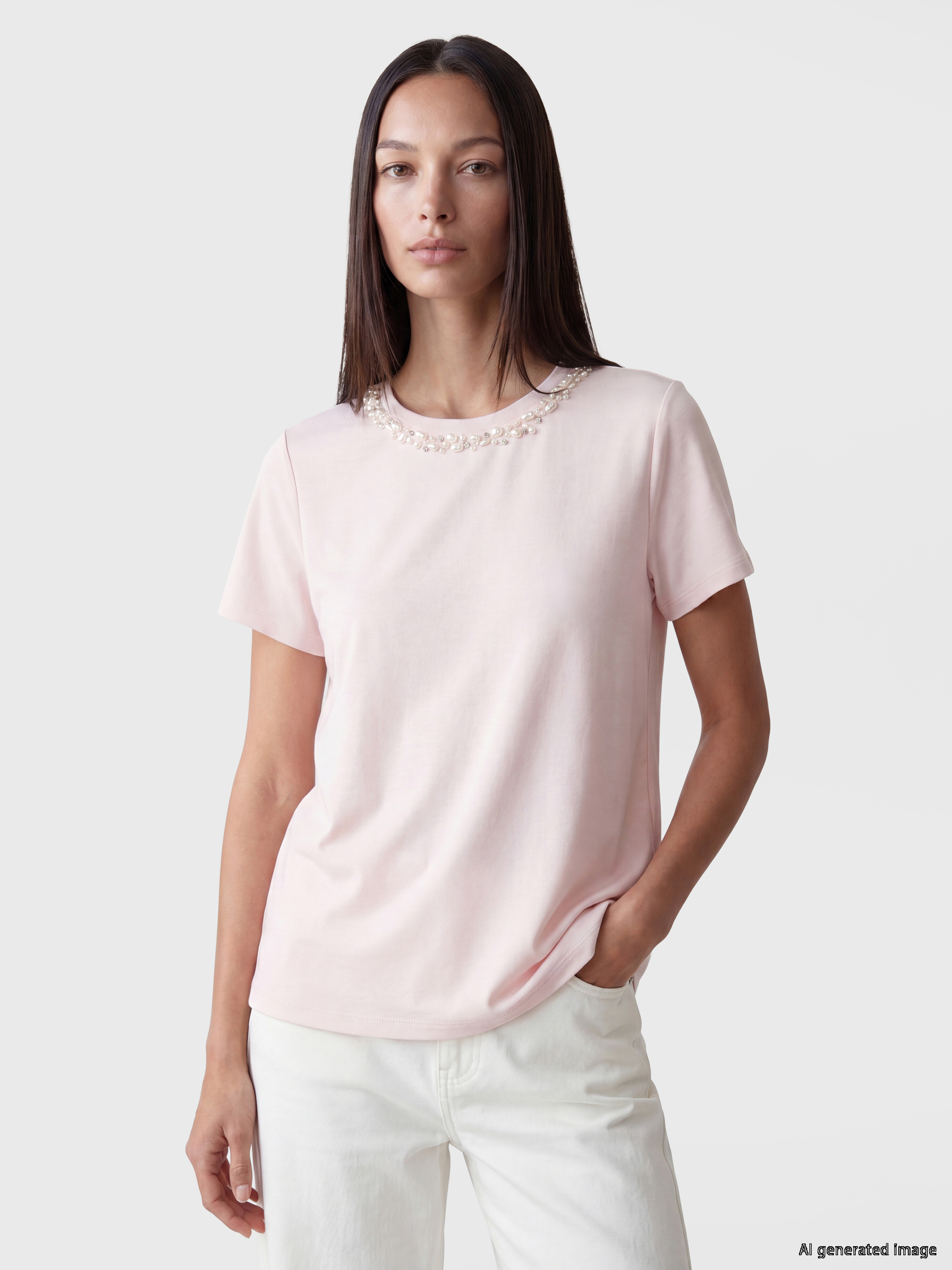 LCW EVERYDAY Bisiklet Yaka Taşlı Soft Touch Kadın Tişört