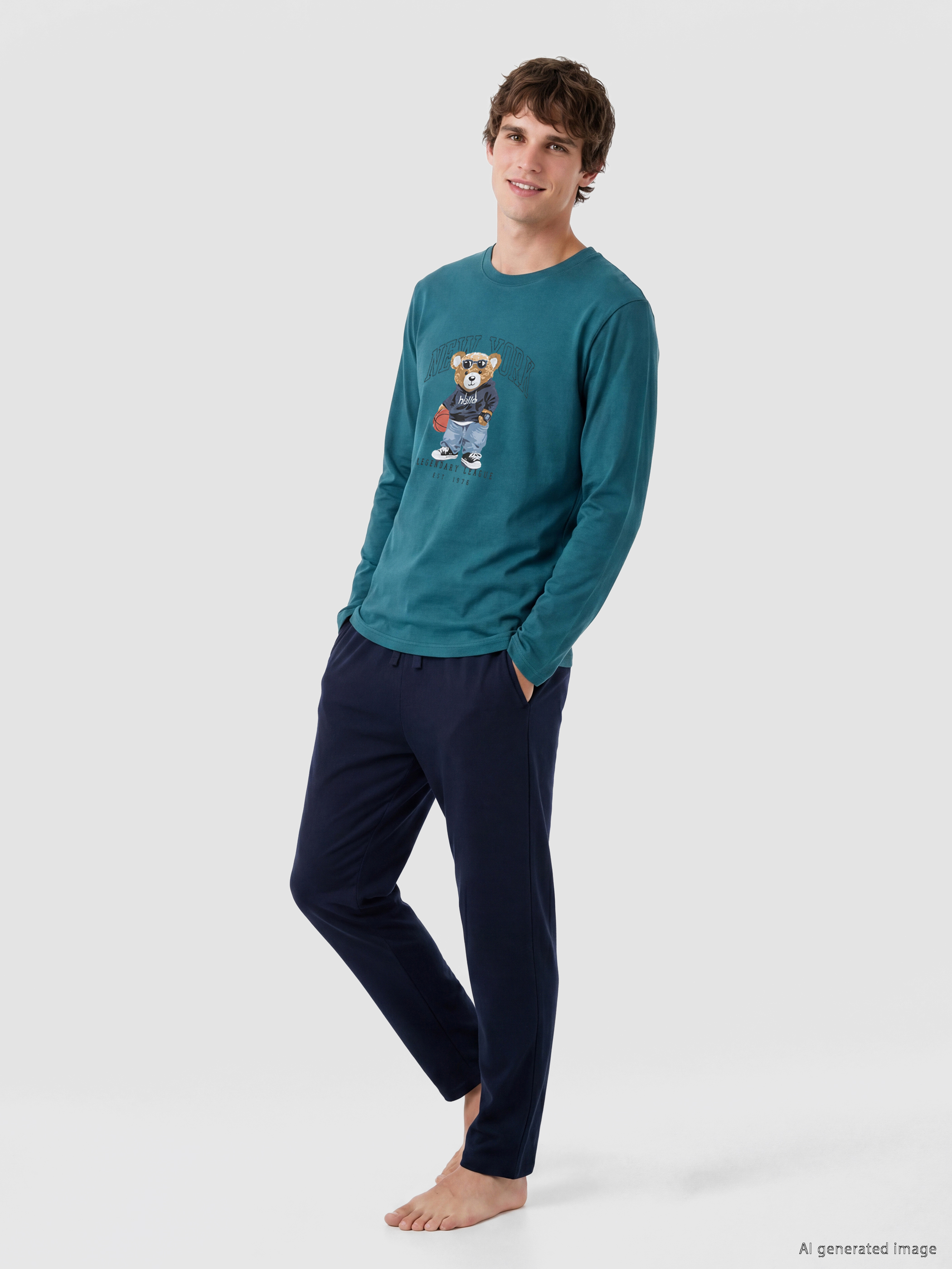 LC WAIKIKI Regular Fit Teddy Baskılı Erkek Pijama Takımı