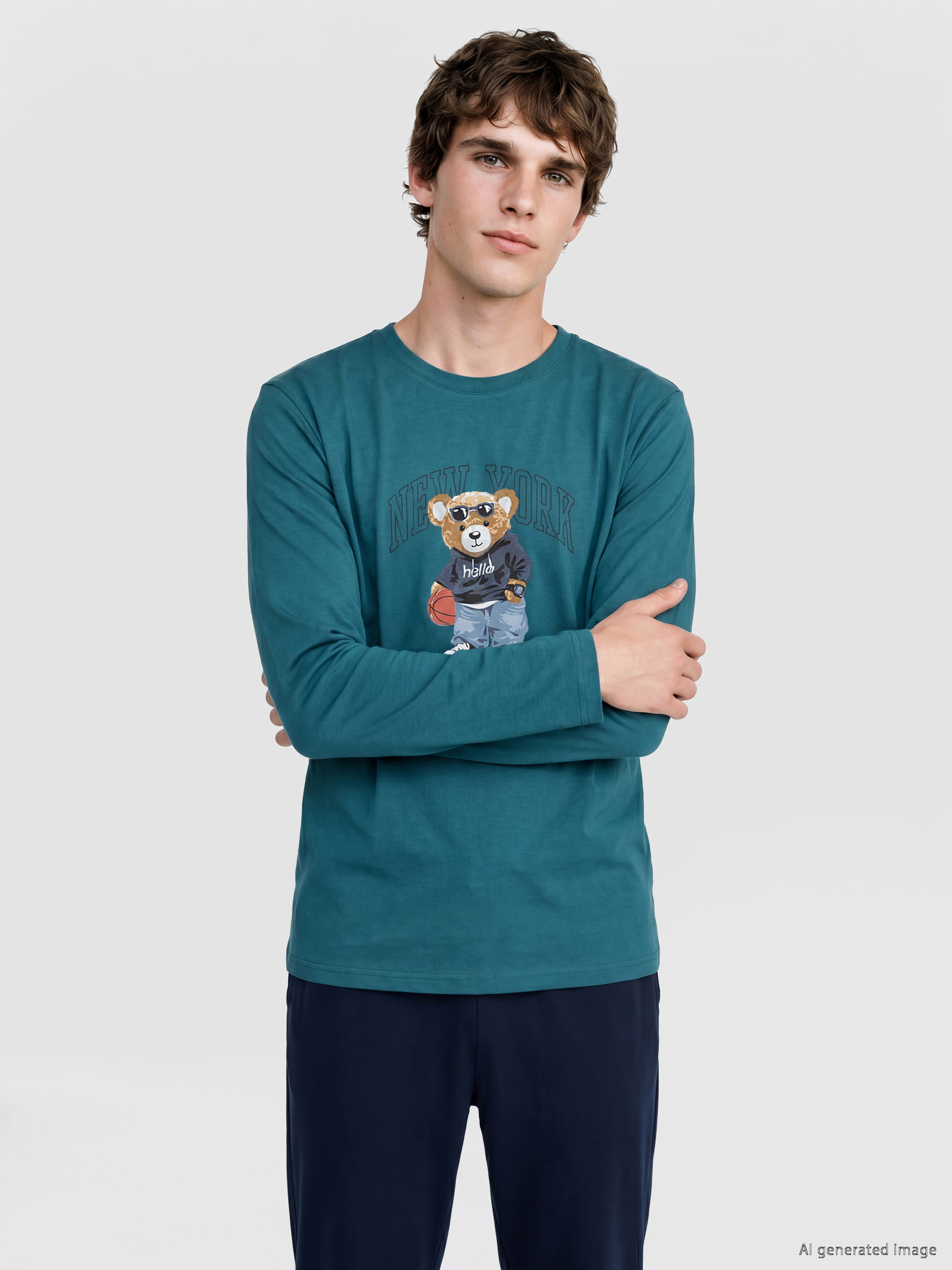 LC WAIKIKI Regular Fit Teddy Baskılı Erkek Pijama Takımı görsel 2