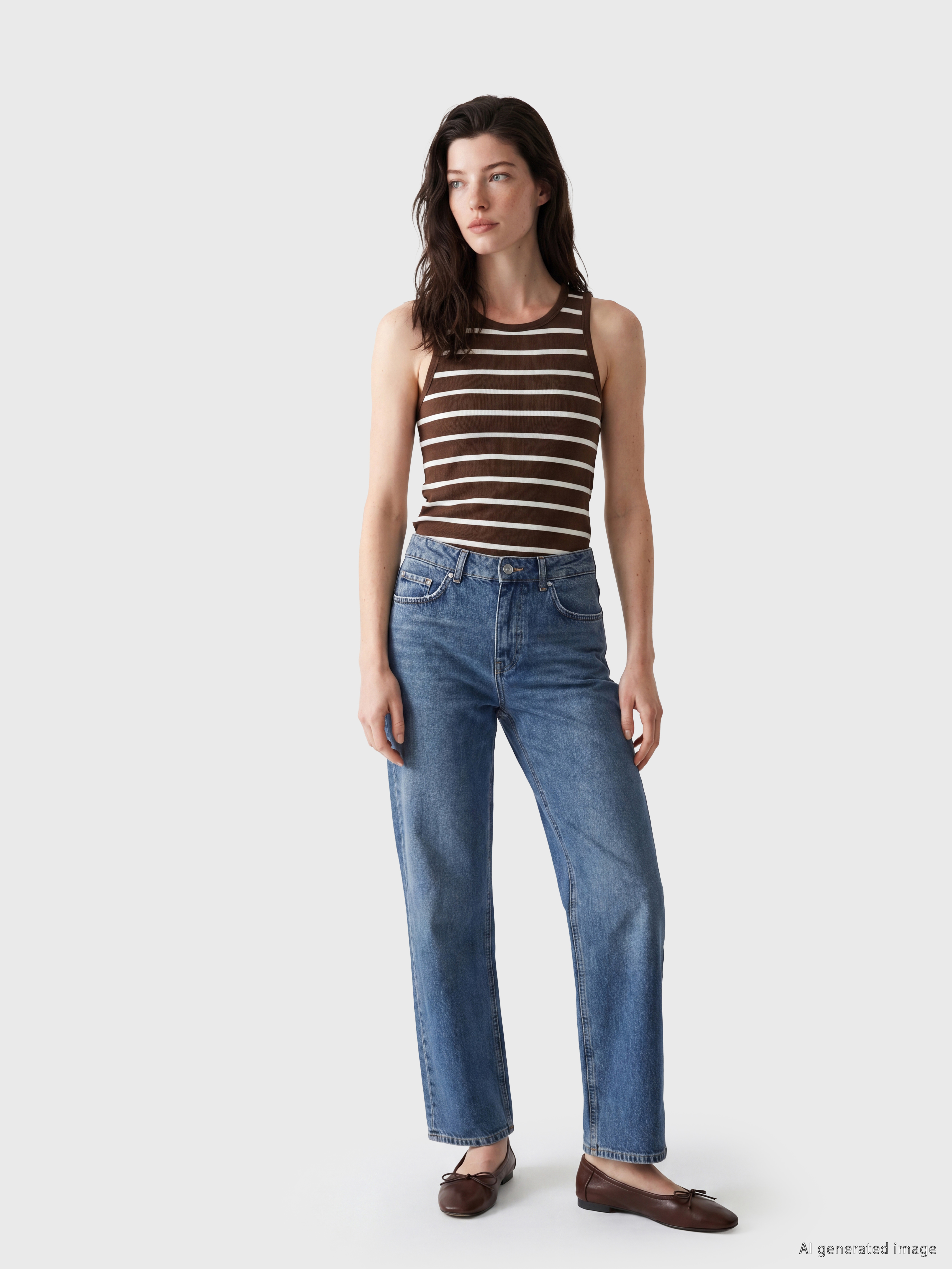 LCW Comfort Bisiklet Yaka Çizgili Kadın Atlet görsel 2