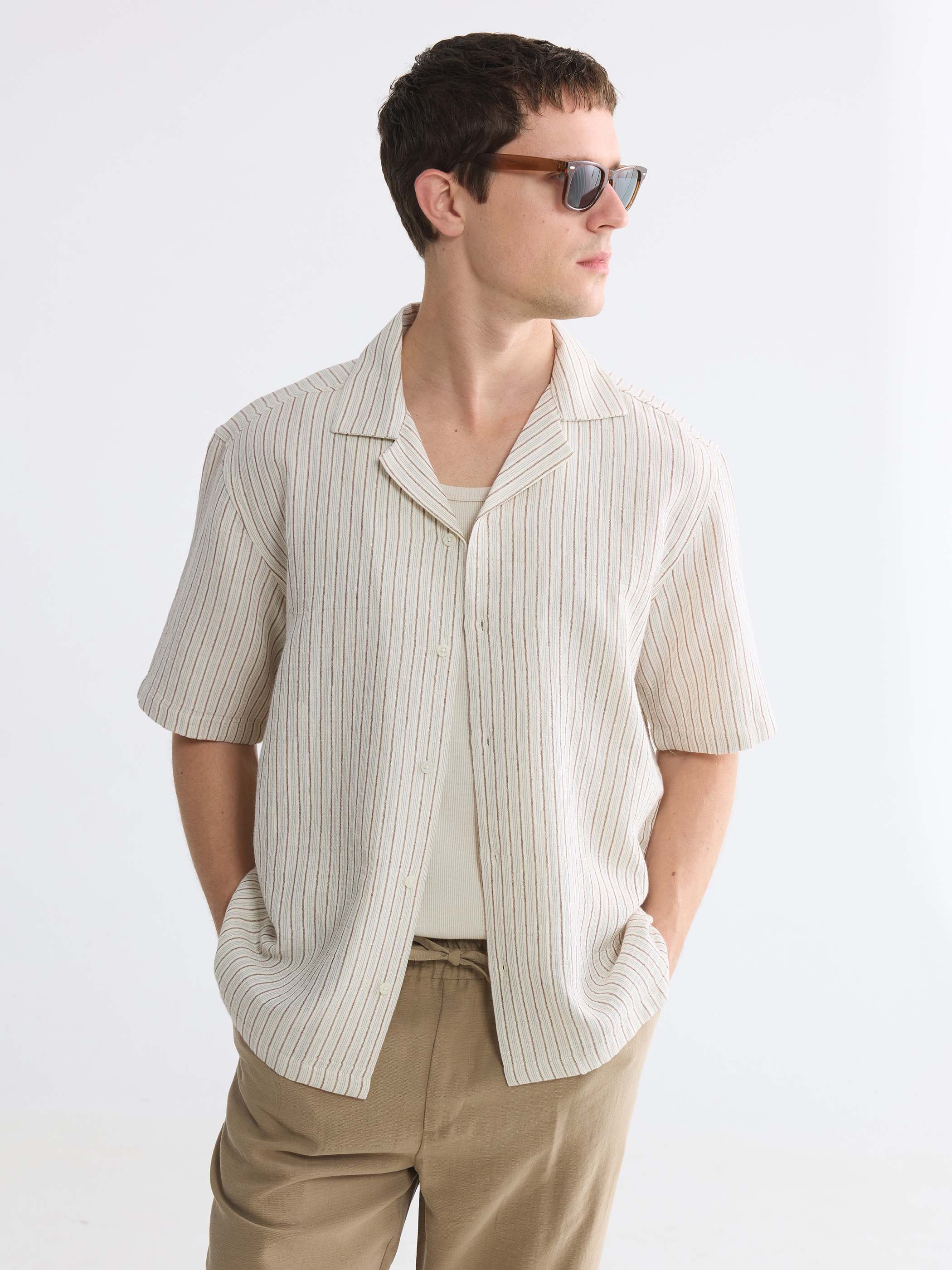 LCW Vision Regular Fit Resort Yaka Çizgili Erkek Gömlek