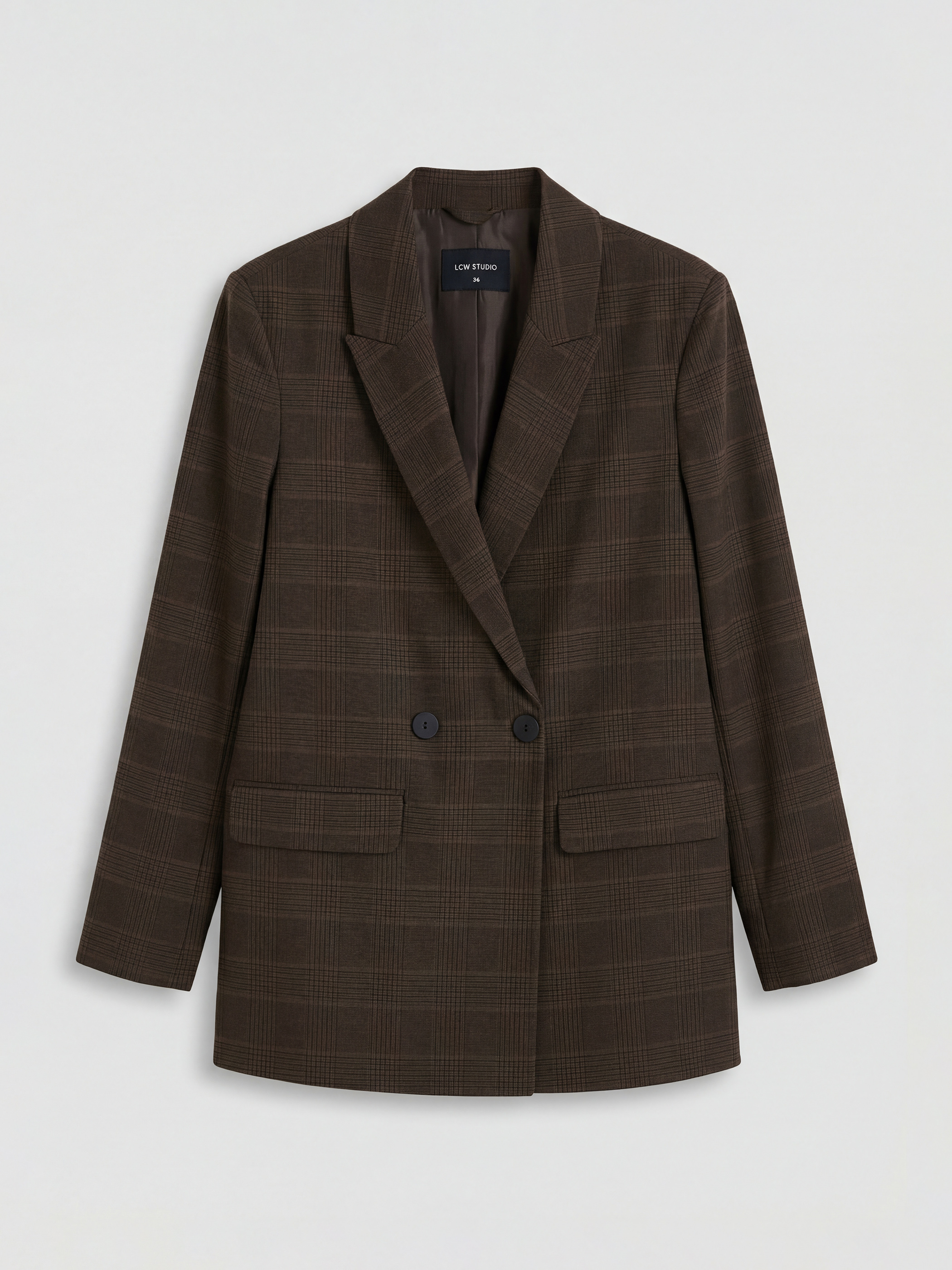 LCWAIKIKI Classic Kruvaze Yaka Ekose Kadın Blazer Ceket görsel 6