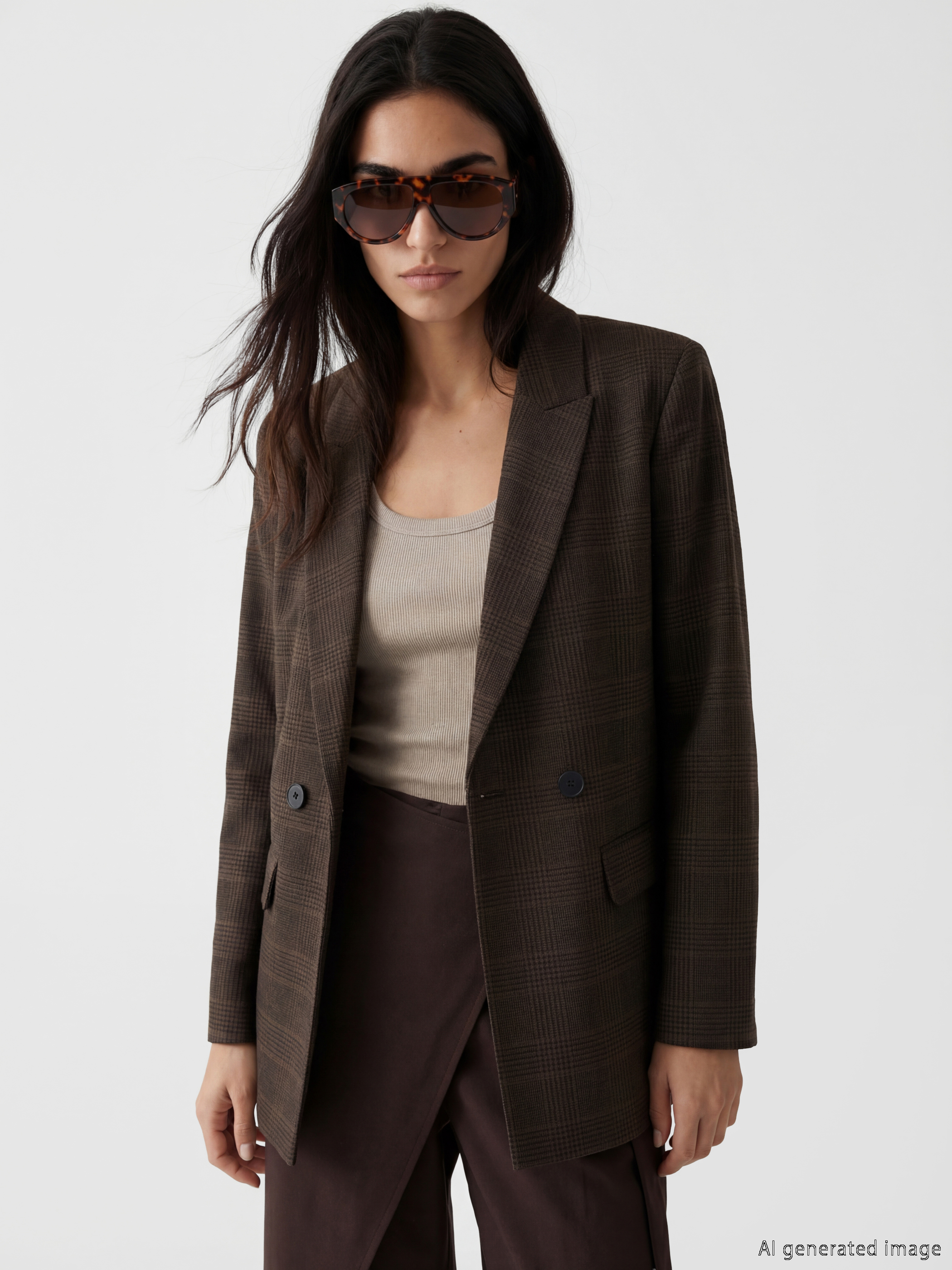 LCWAIKIKI Classic Kruvaze Yaka Ekose Kadın Blazer Ceket