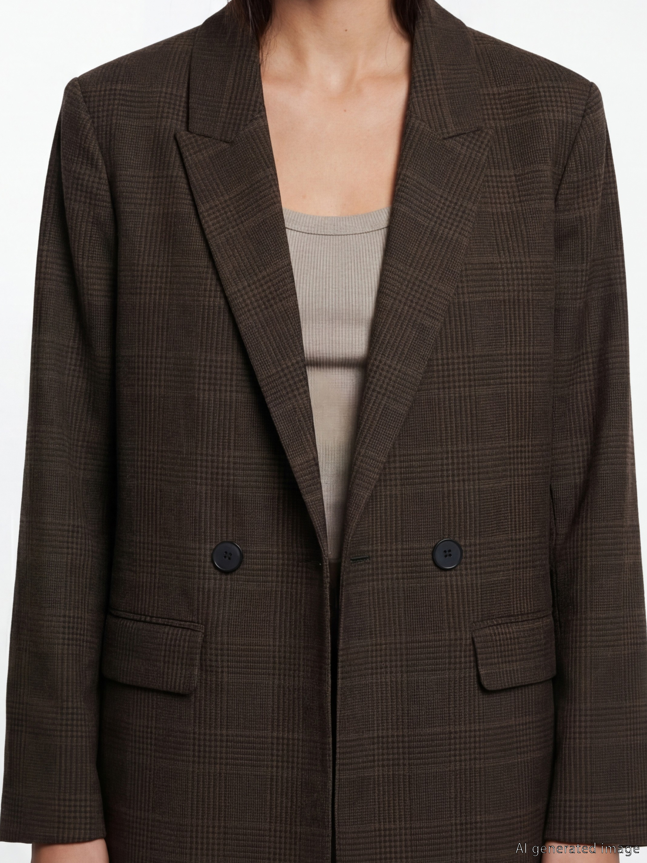 LCWAIKIKI Classic Kruvaze Yaka Ekose Kadın Blazer Ceket görsel 3