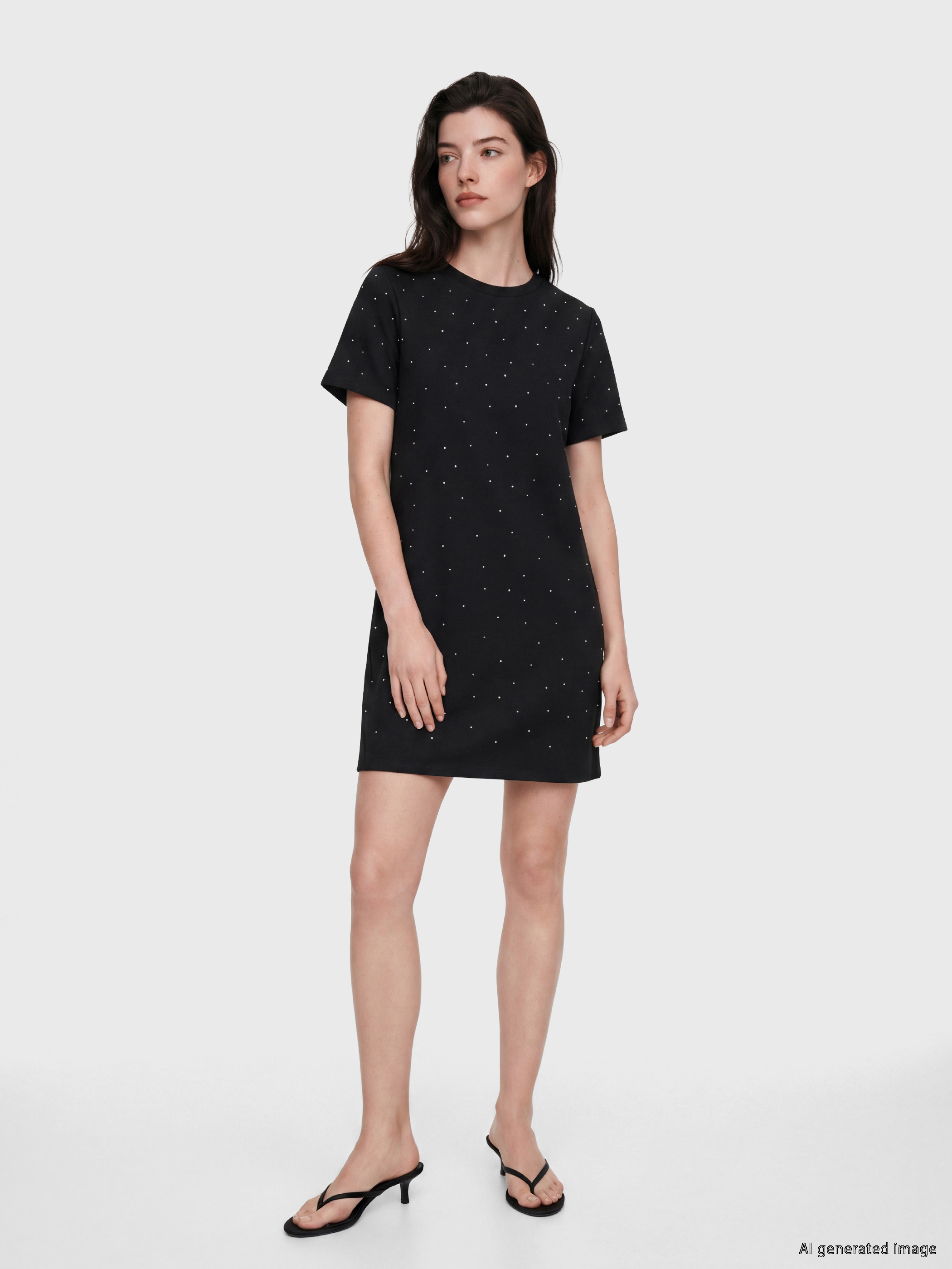 LCW Comfort Bisiklet Yaka Taşlı Mini Elbise