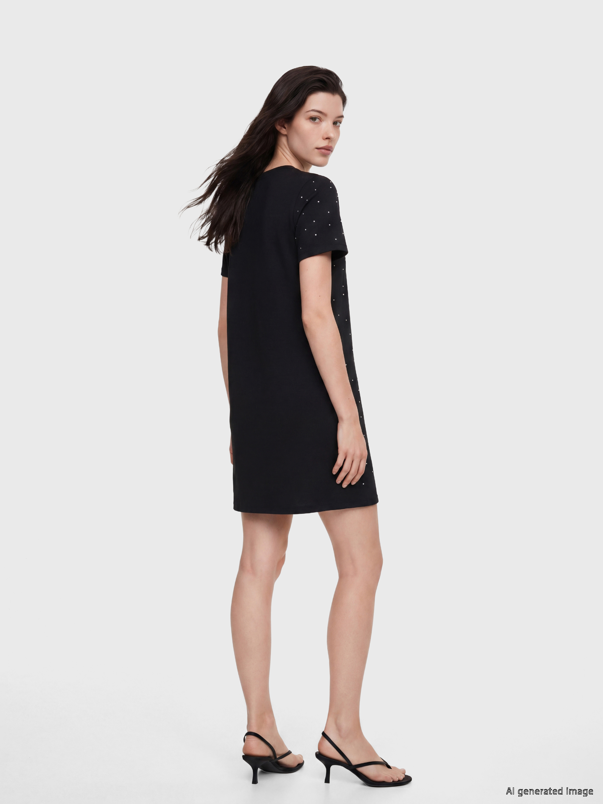 LCW Comfort Bisiklet Yaka Taşlı Mini Elbise görsel 3