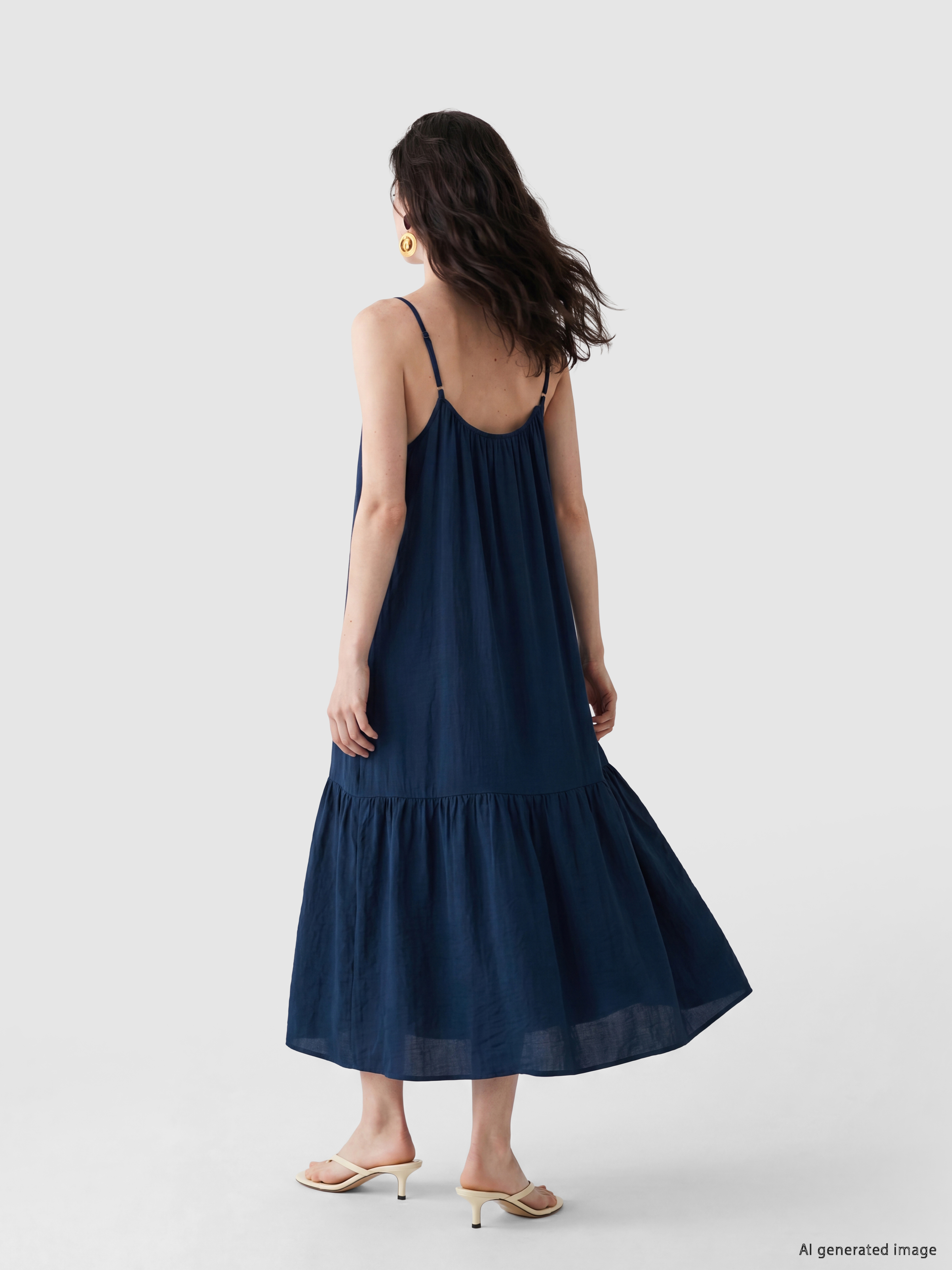 LCW Comfort U Yaka İp Askılı Büzgülü Elbise görsel 3