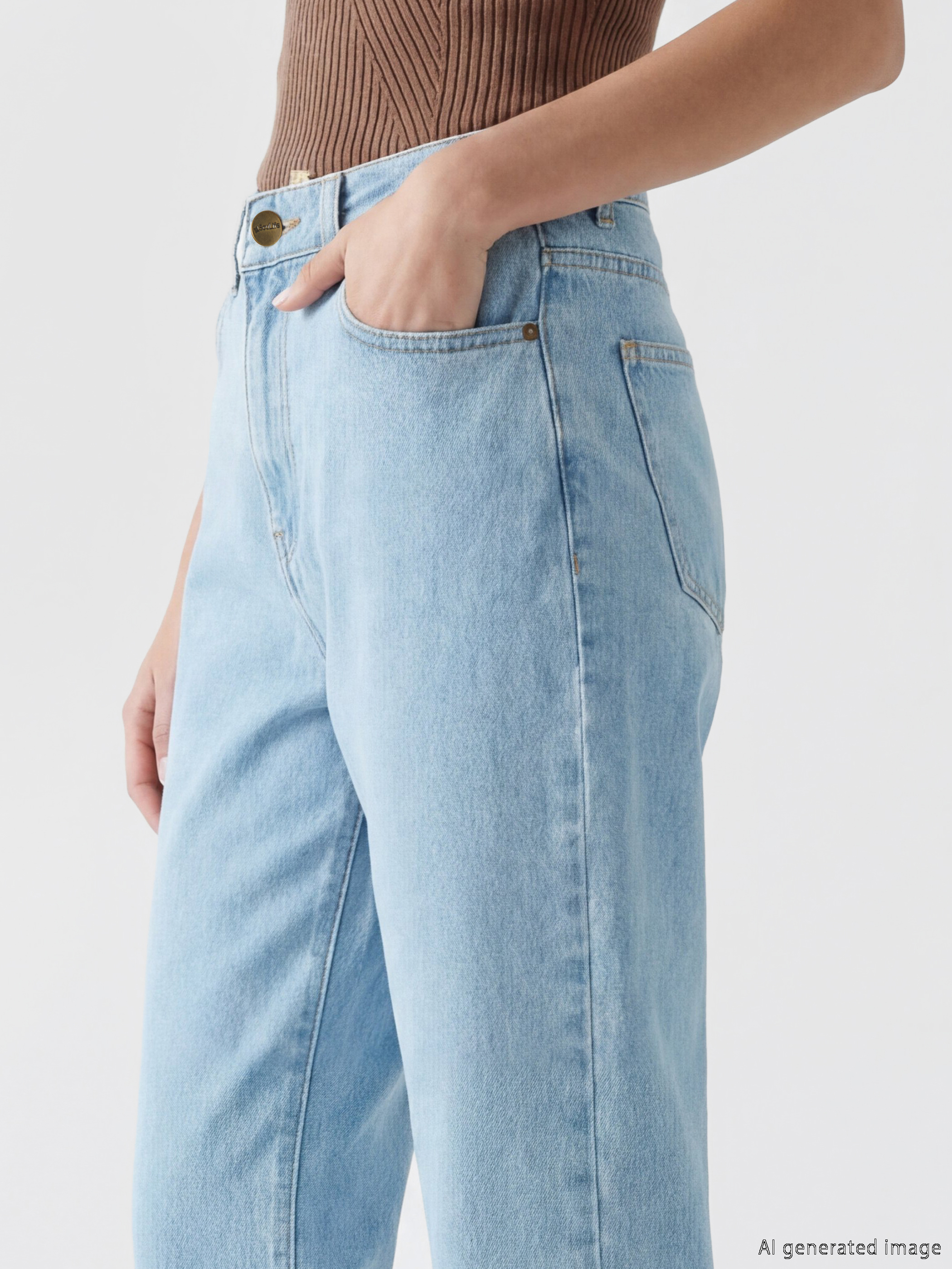 Soulife Yüksek Bel Mom Fit Kadın Jean Pantolon görsel 3