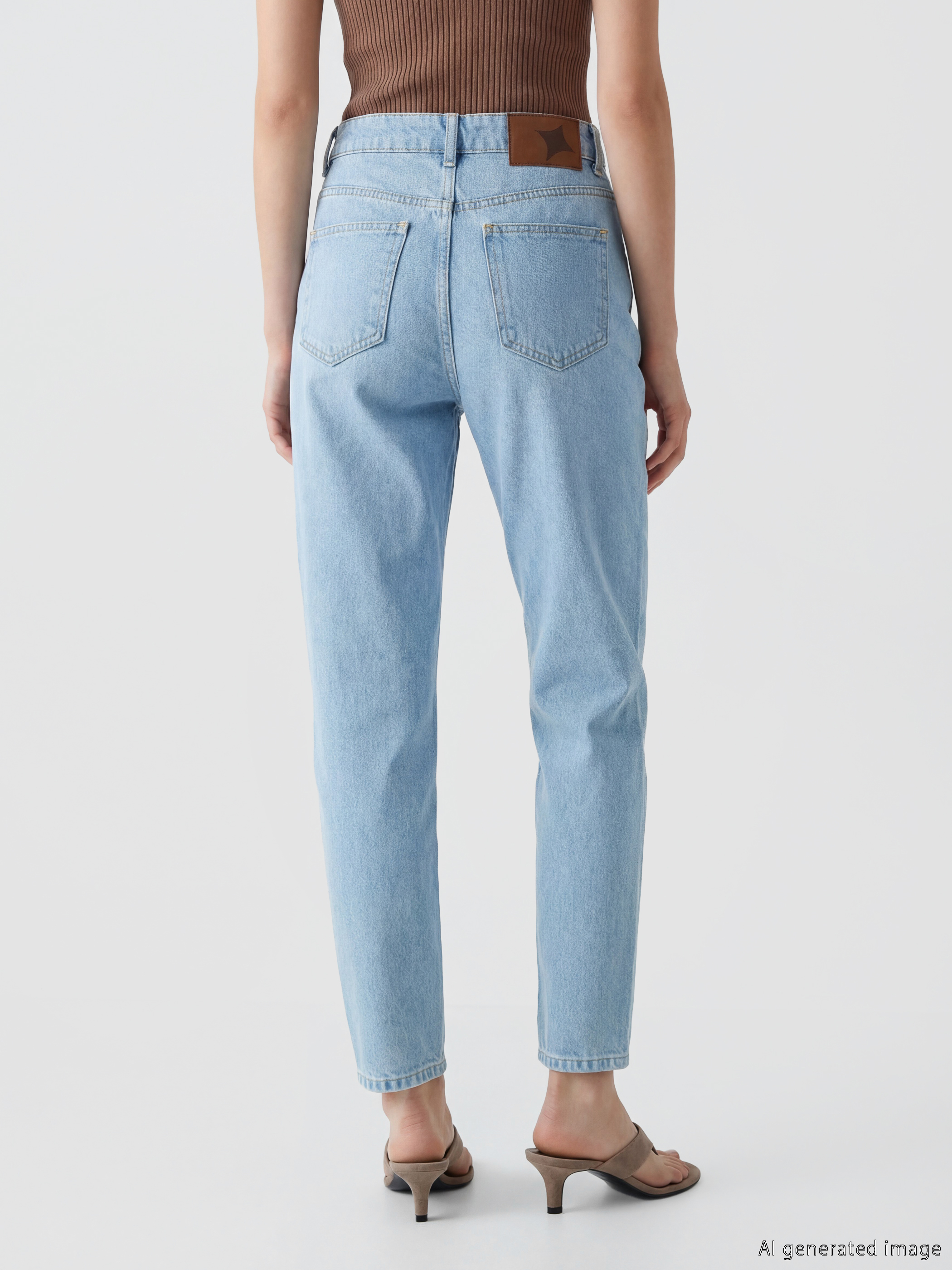 Soulife Yüksek Bel Mom Fit Kadın Jean Pantolon görsel 4