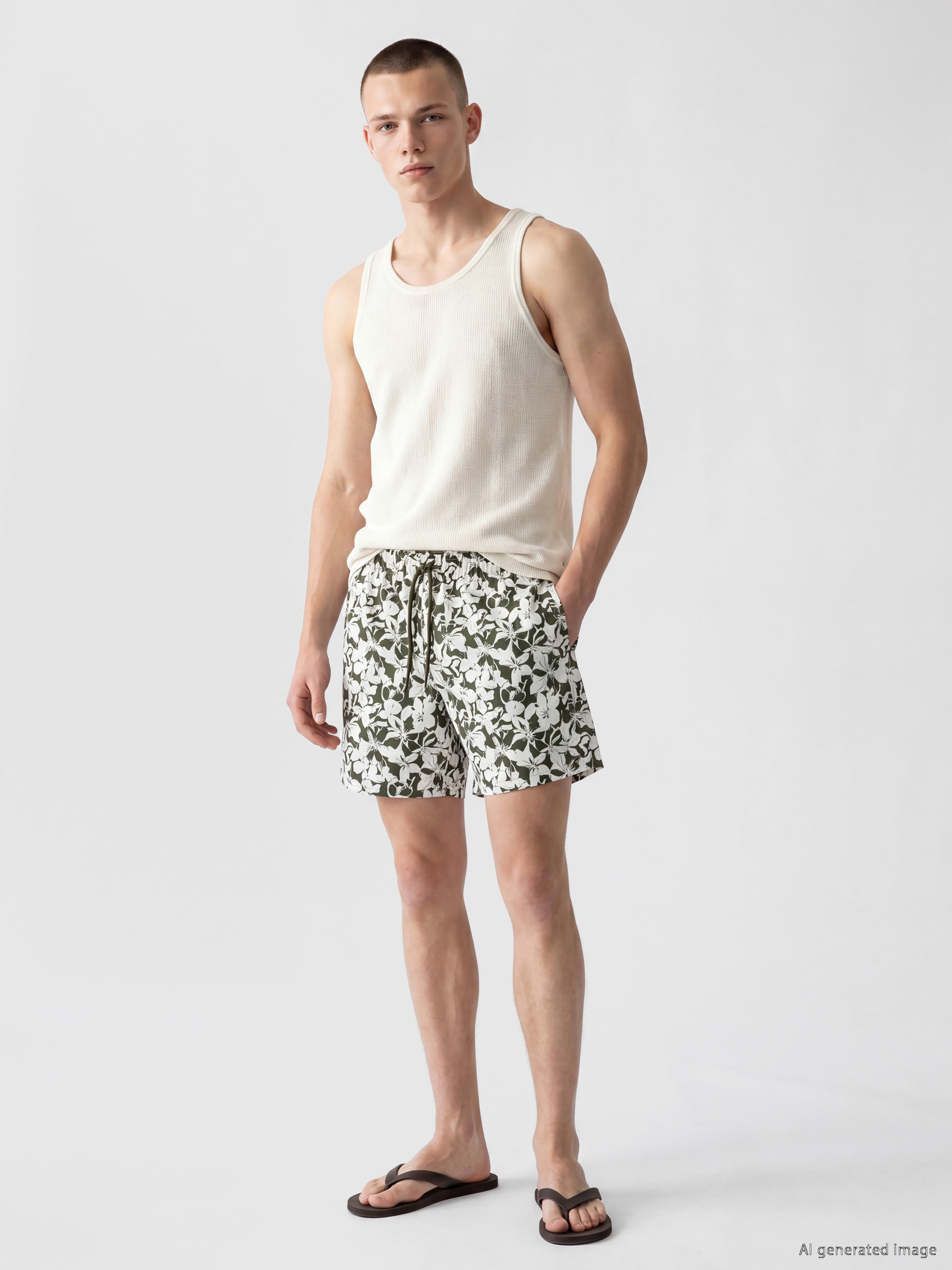 LCW SWIMWEAR Kısa Boy Çiçek Desenli Erkek Deniz Şortu