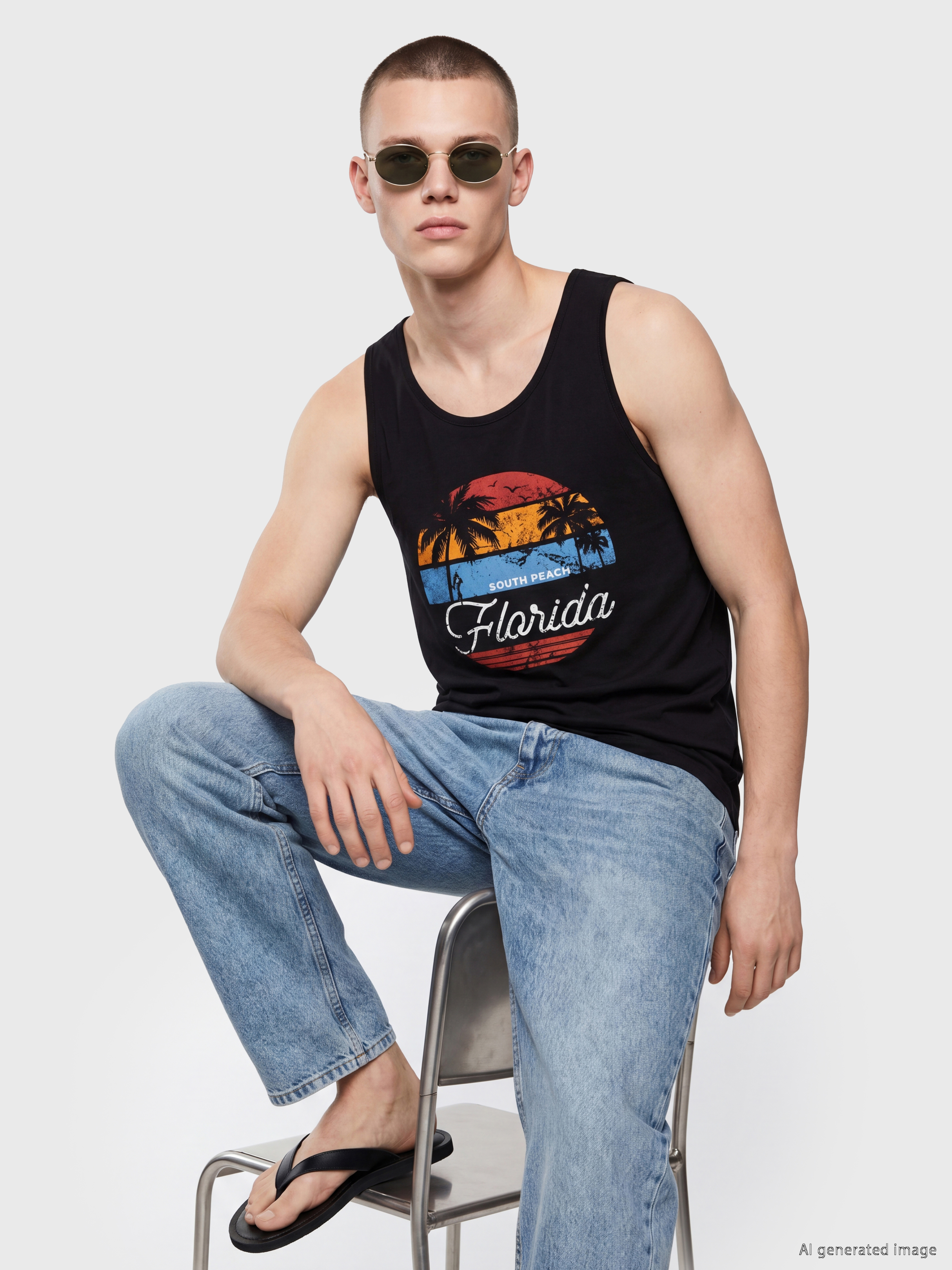 LC WAIKIKI Bisiklet Yaka Florida Baskılı Erkek Kolsuz Tişört