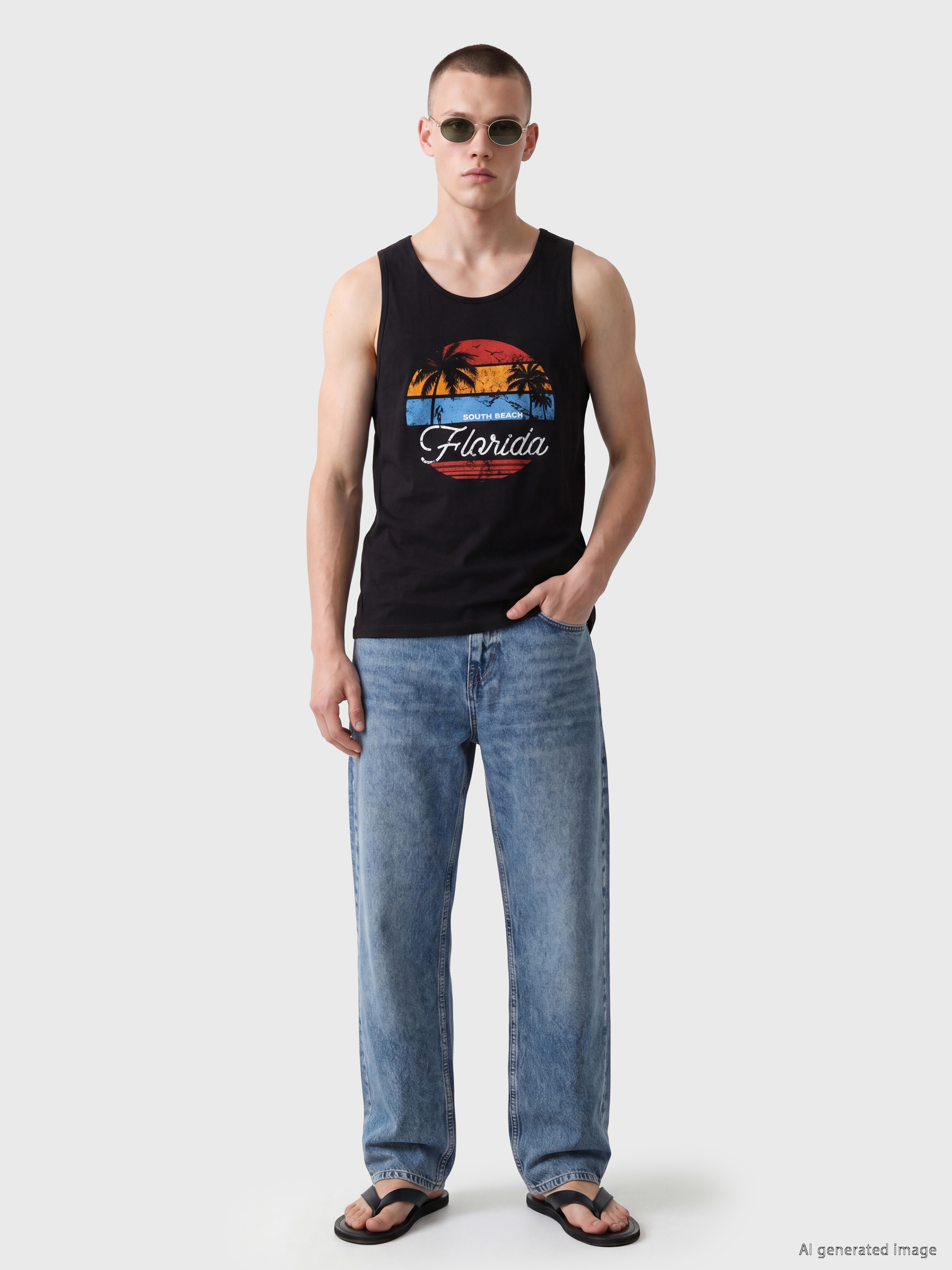 LC WAIKIKI Bisiklet Yaka Florida Baskılı Erkek Kolsuz Tişört görsel 2