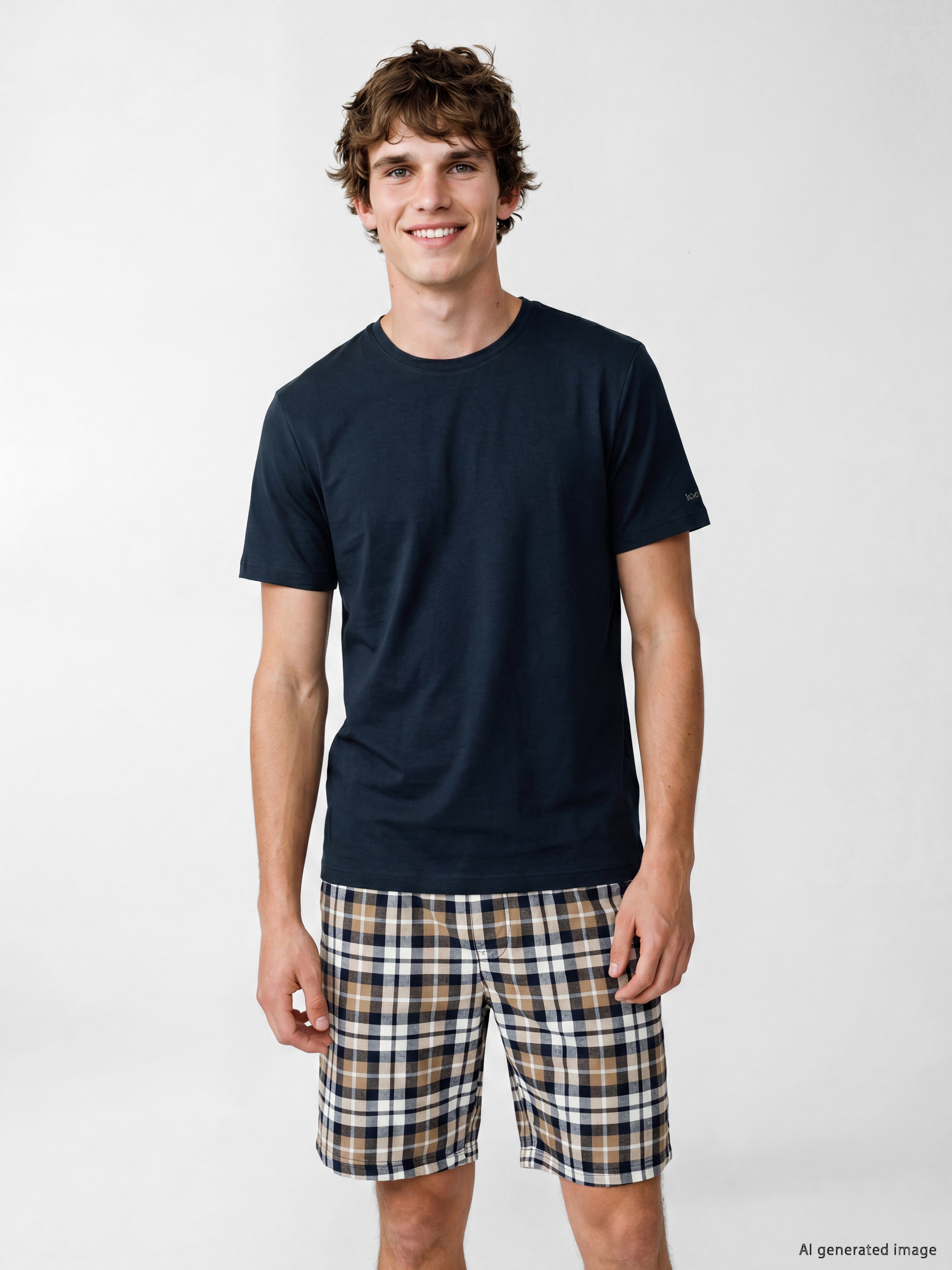 LC WAIKIKI Regular Fit Ekose Erkek Şortlu Pijama Takımı görsel 2