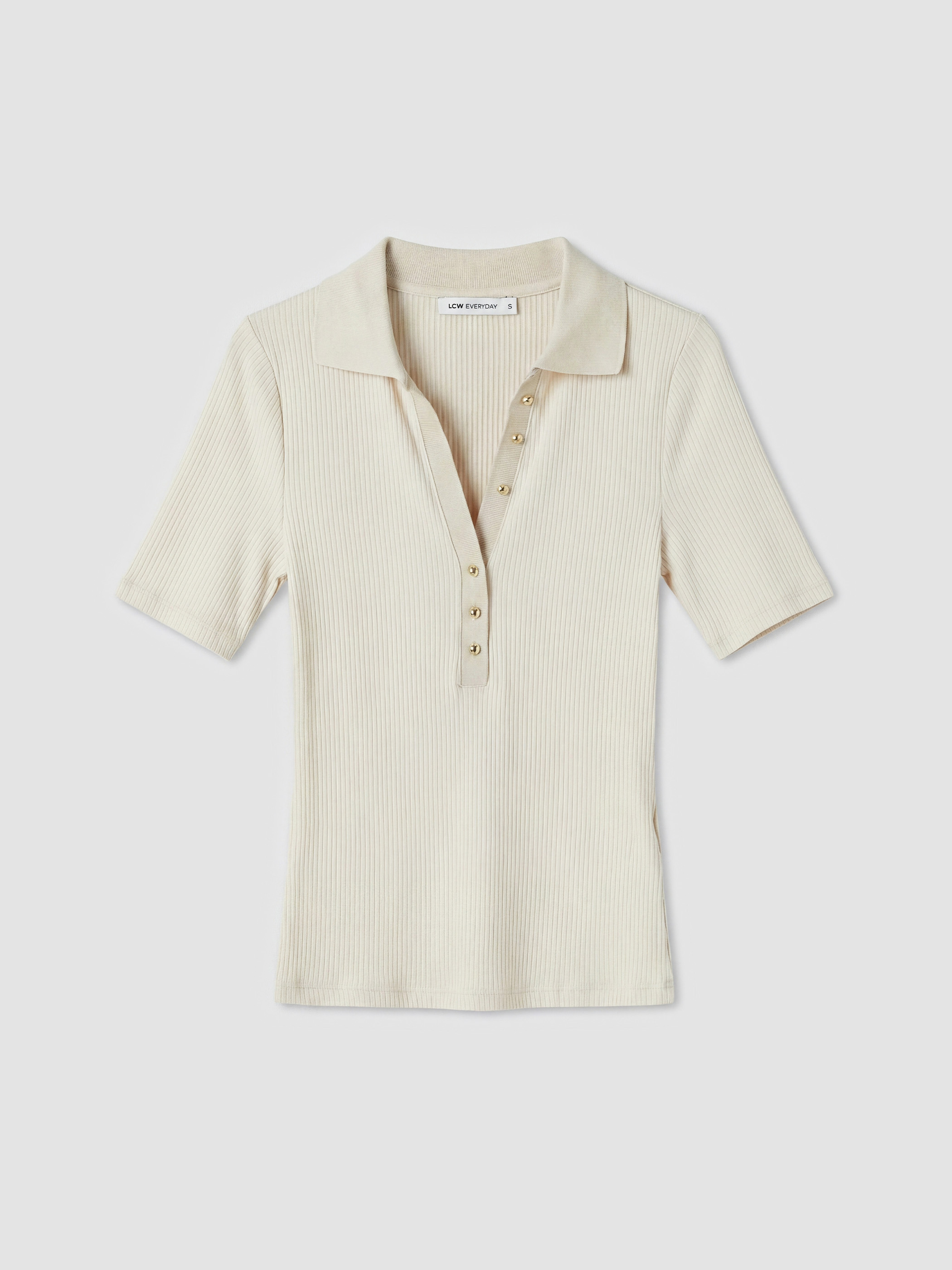LCW EVERYDAY Polo Yaka Kadın Fitilli Tişört görsel 5
