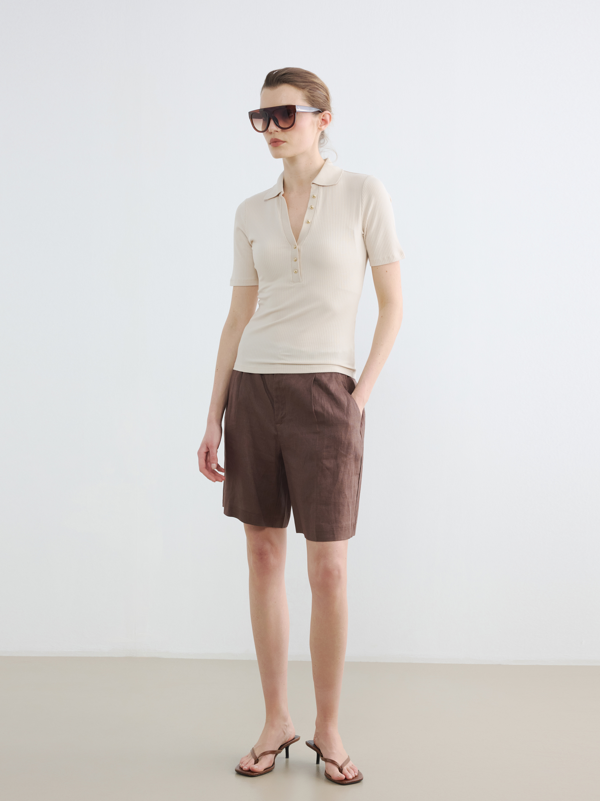 LCW EVERYDAY Polo Yaka Kadın Fitilli Tişört görsel 2