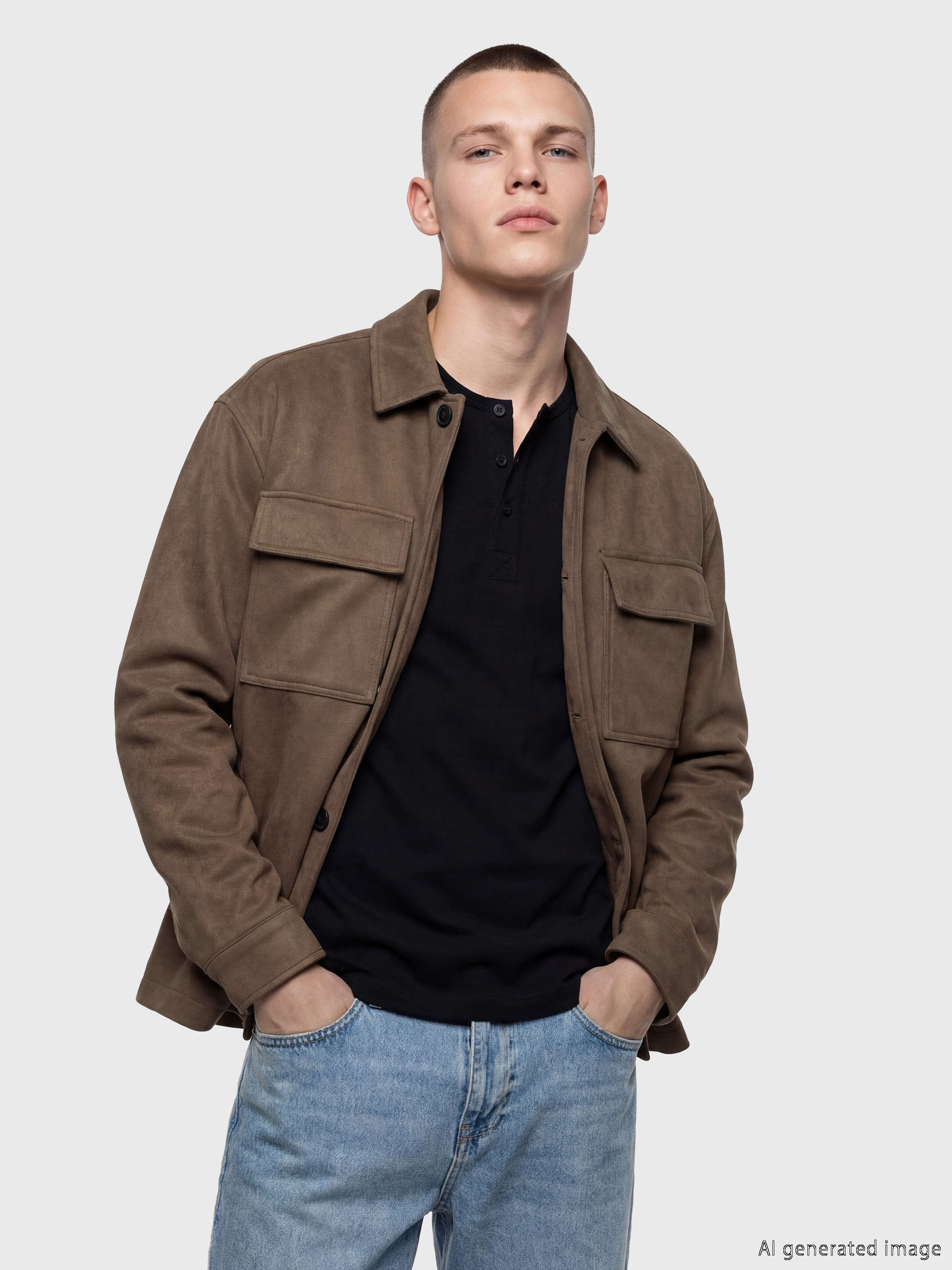 XSIDE Loose Fit Süet Görünümlü Gömlek Yaka Erkek Ceket