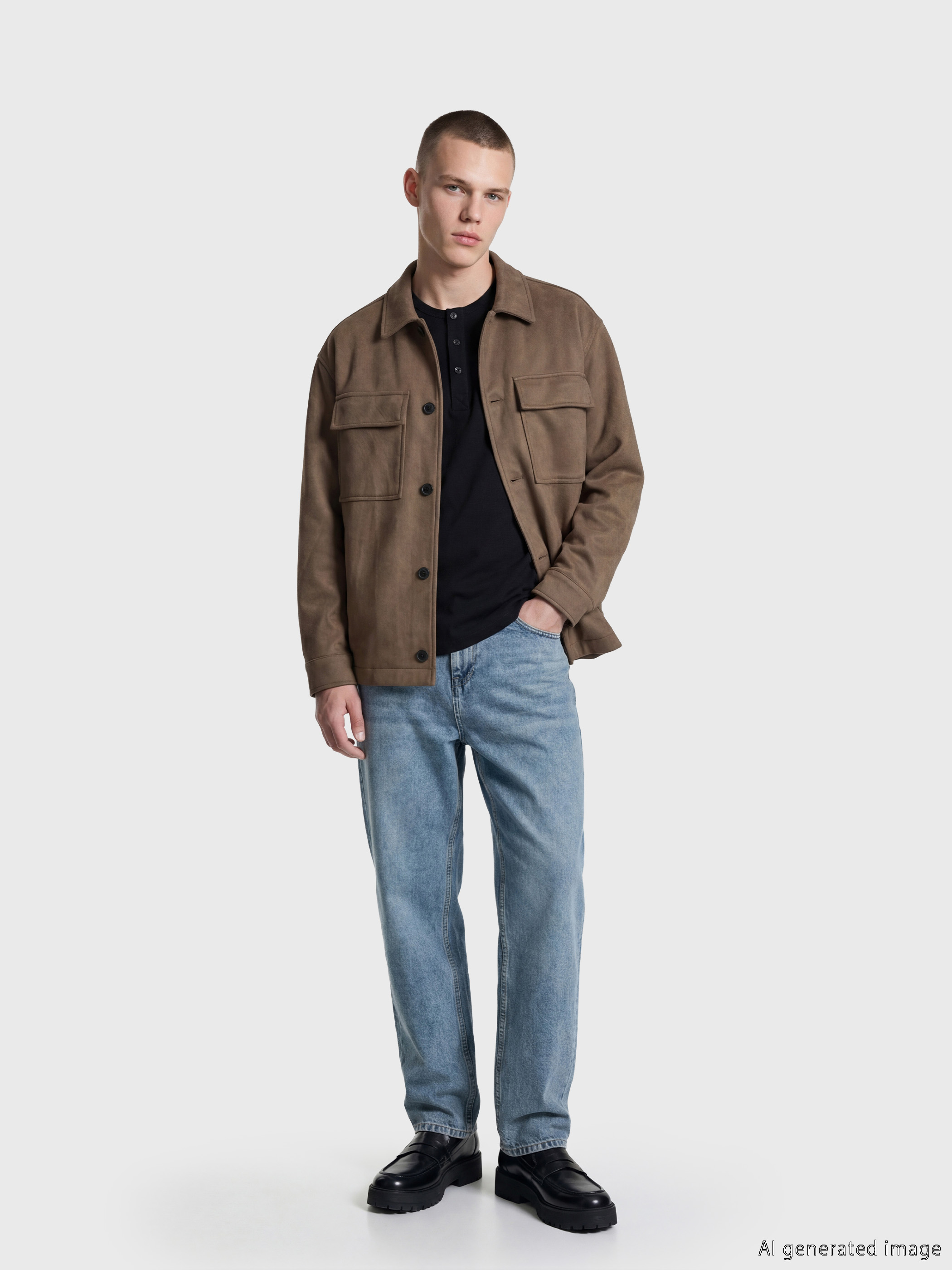 XSIDE Loose Fit Süet Görünümlü Gömlek Yaka Erkek Ceket görsel 2