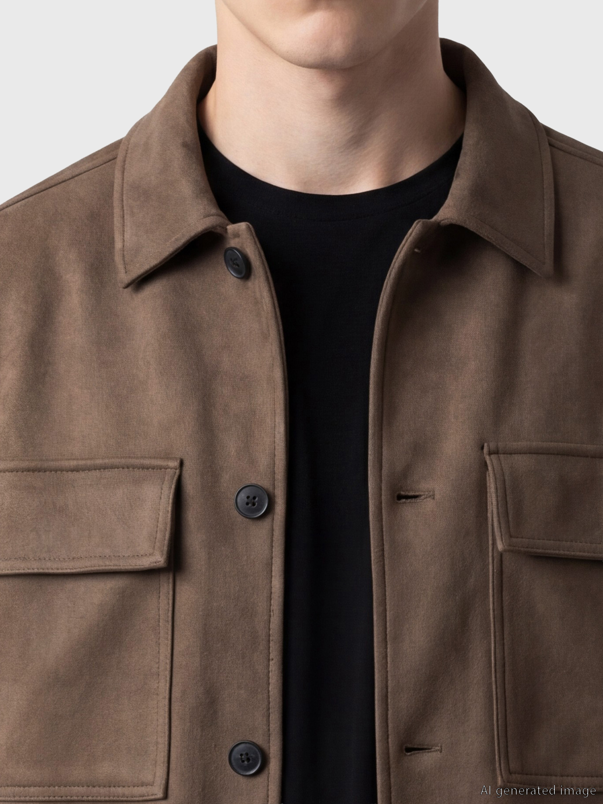 XSIDE Loose Fit Süet Görünümlü Gömlek Yaka Erkek Ceket görsel 3