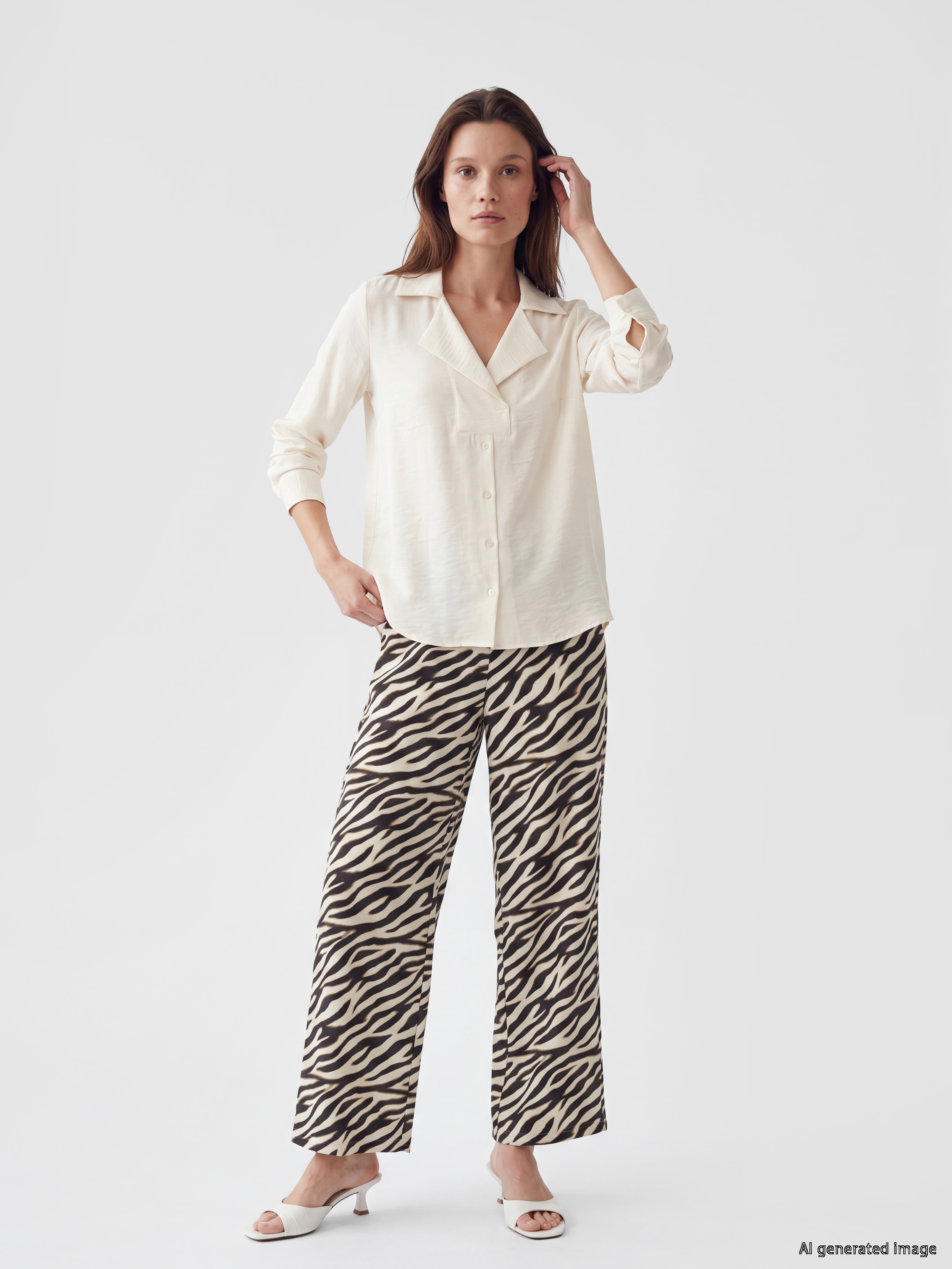 LCW Modest Beli Lastikli Zebra Desenli Kadın Pantolon