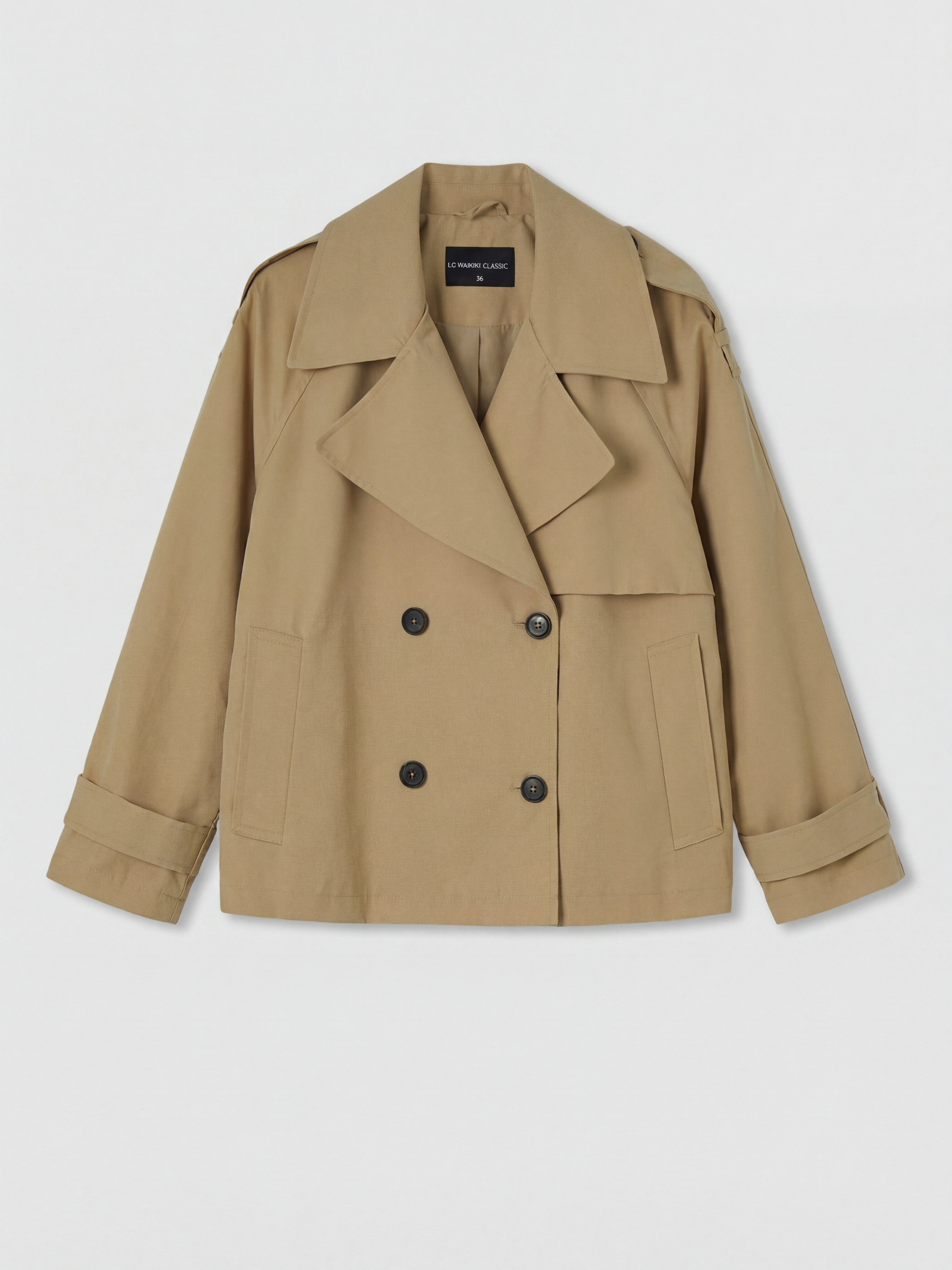 LCWAIKIKI Classic Kruvaze Yaka Oversize Kadın Trençkot görsel 6