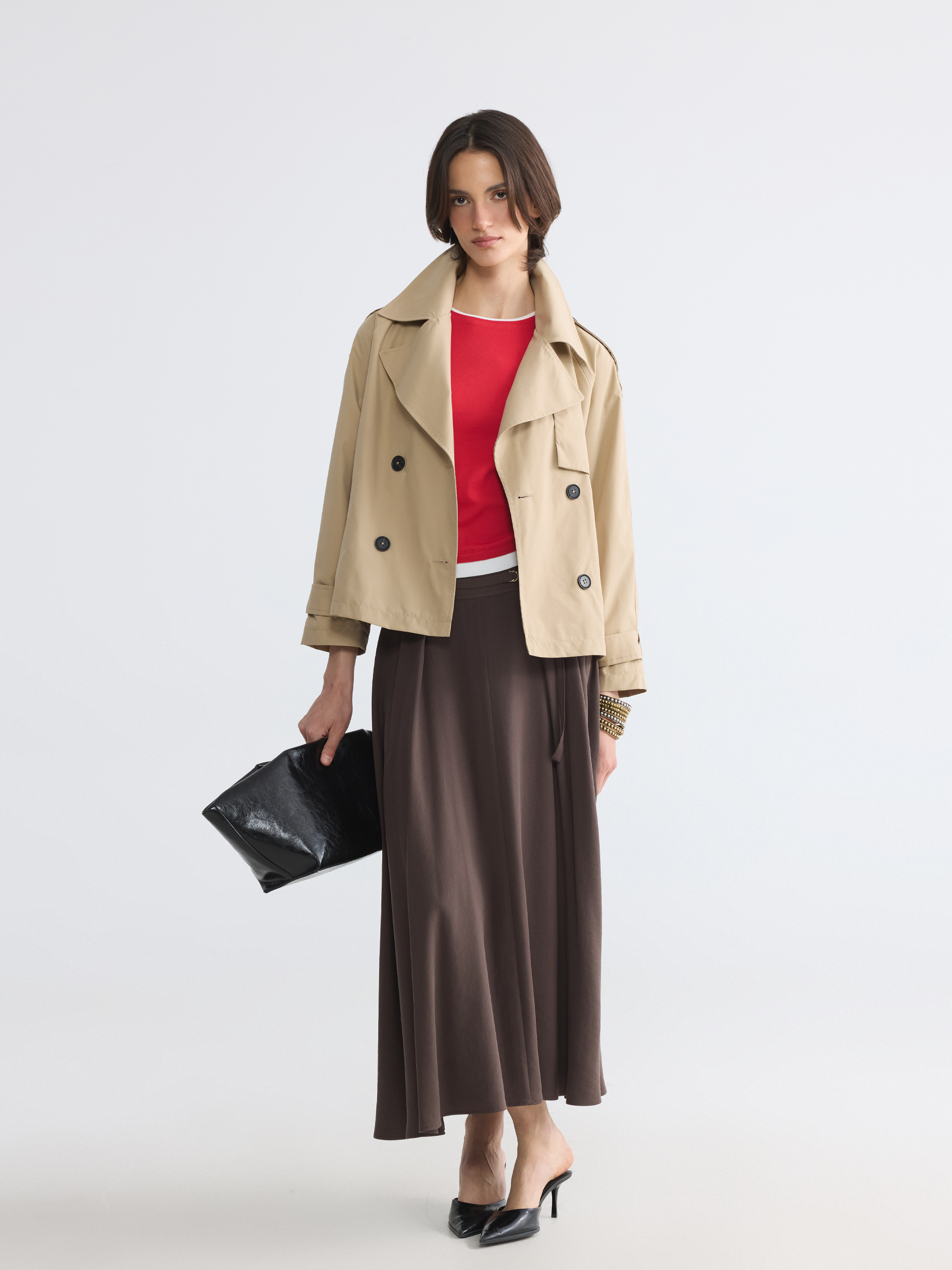 LCWAIKIKI Classic Kruvaze Yaka Oversize Kadın Trençkot görsel 2