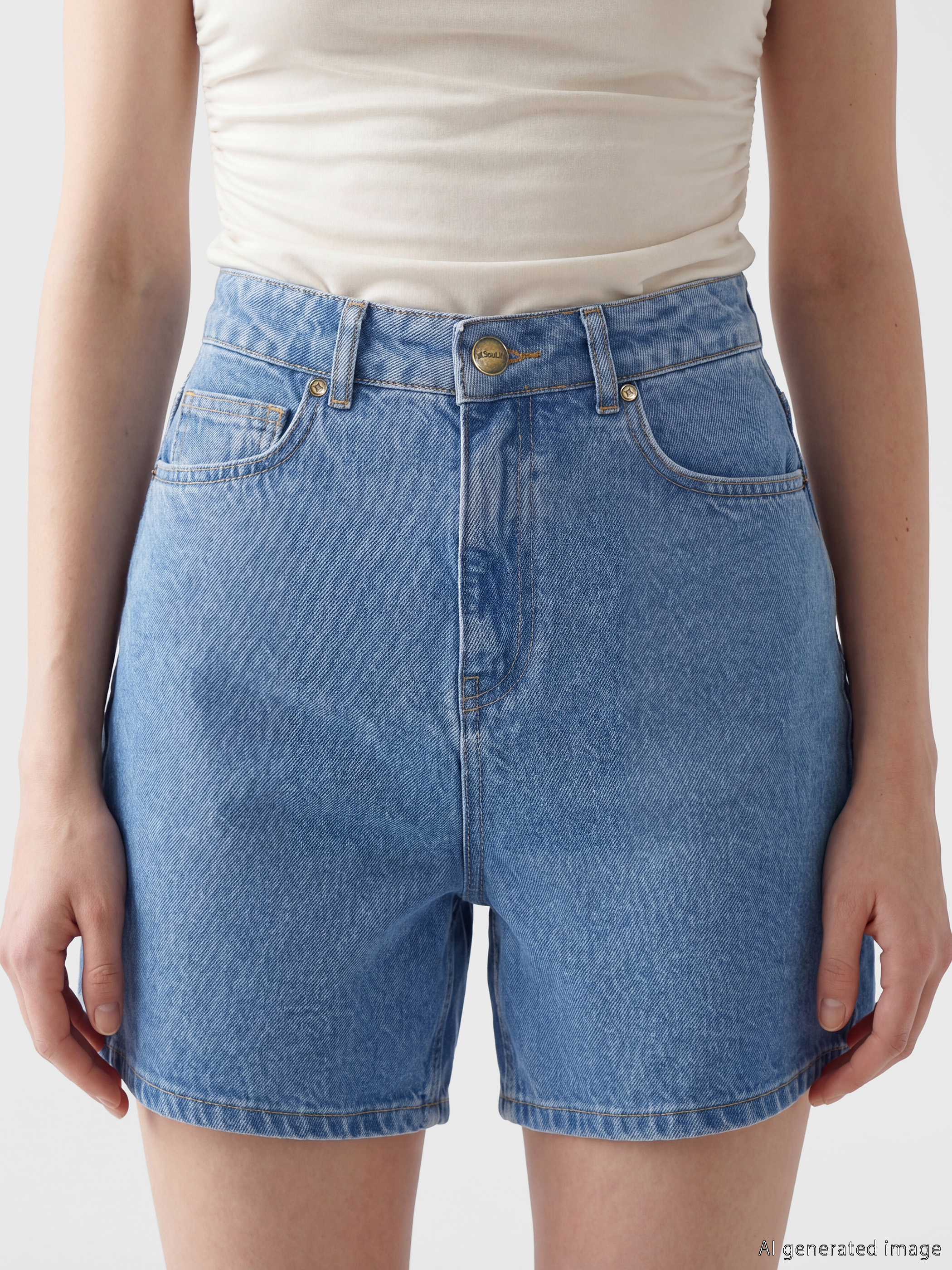 Soulife Regular Fit Kadın Jean Şort görsel 4