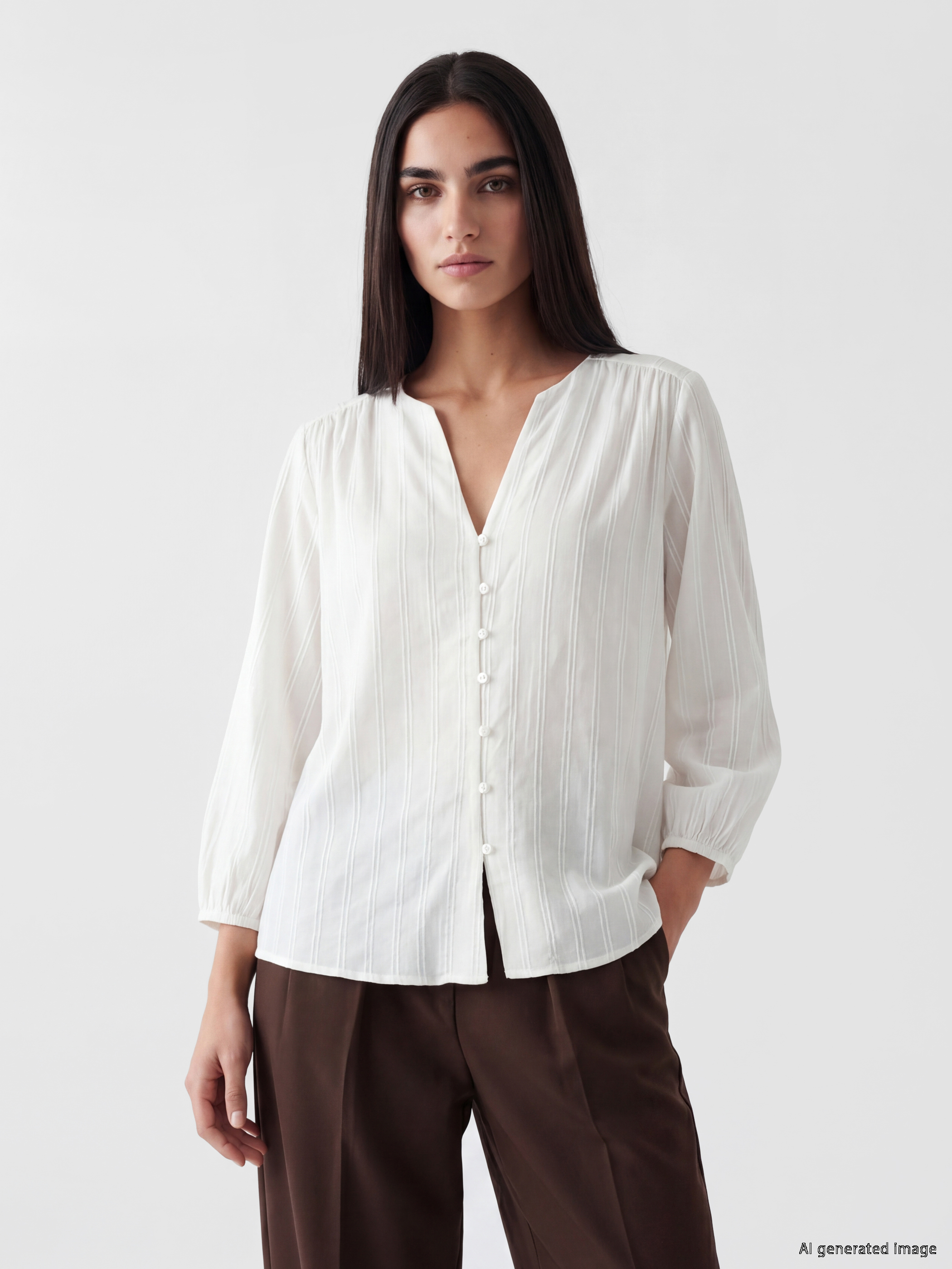 LCW Vision Kaçık Yaka Çizgili Oversize Armürlü Bluz