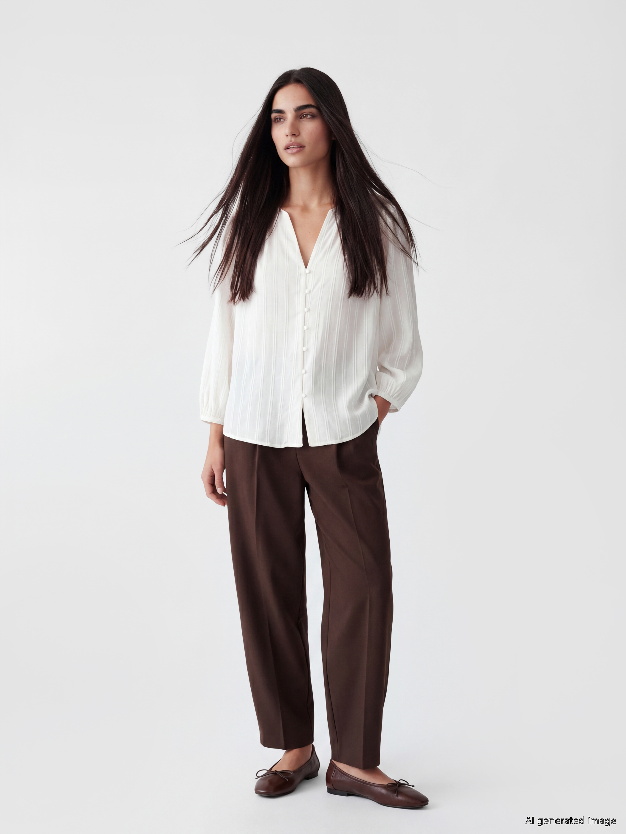 LCW Vision Kaçık Yaka Çizgili Oversize Armürlü Bluz görsel 2