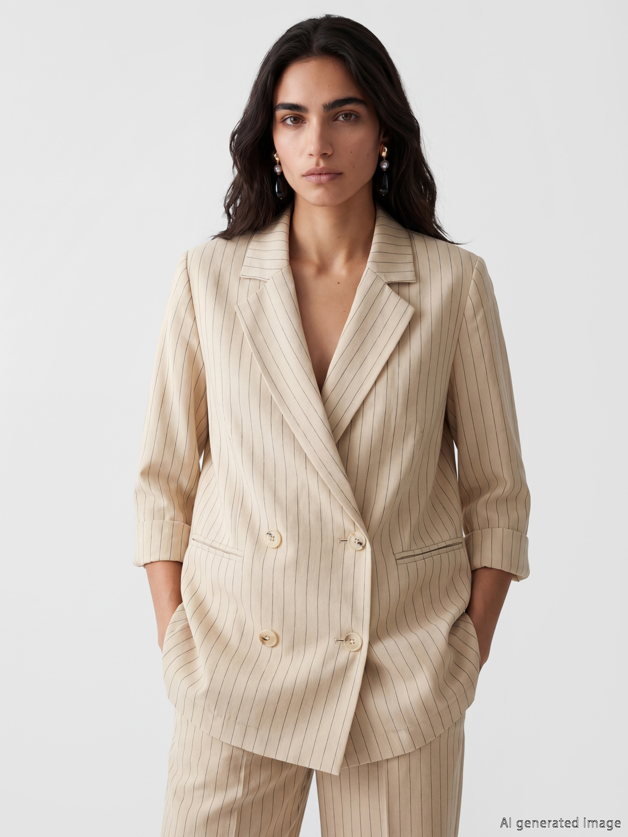 LCW Vision Kruvaze Yaka Keten Karışımlı Kadın Blazer Ceket